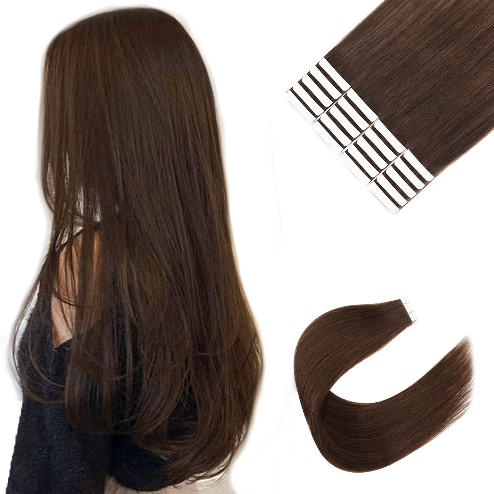 Sixstarhair Invisible Tape In Hair Extensions Brown Hair Extensions Human Hair Double Side Secure And Safety Tape On Semi Perman