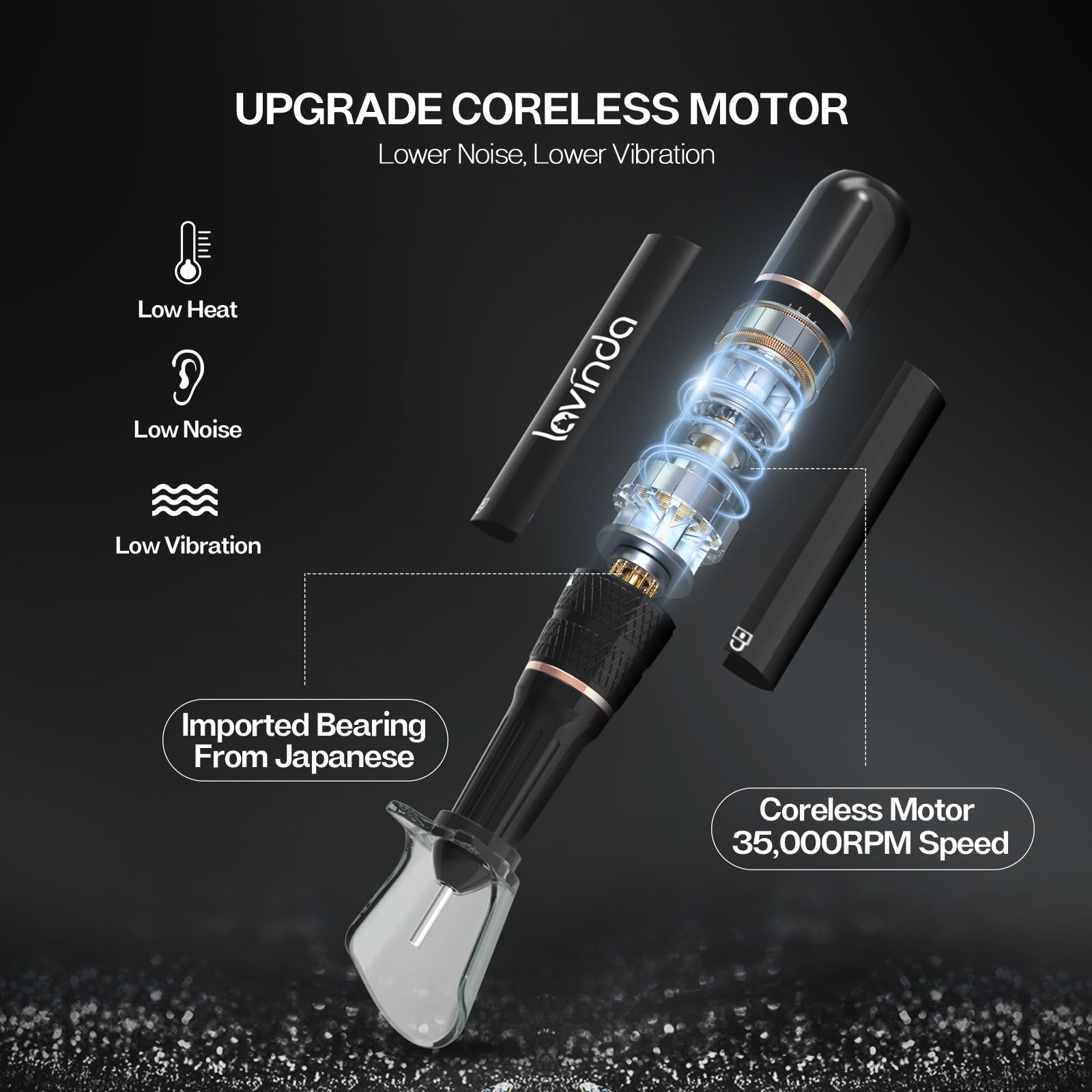 Lavinda Professional Nail Drill Machine, Electric Nail Drill Kit For Acrylic Gel Nails, 35000Rpm Cordless Portable Nail Drill Wi