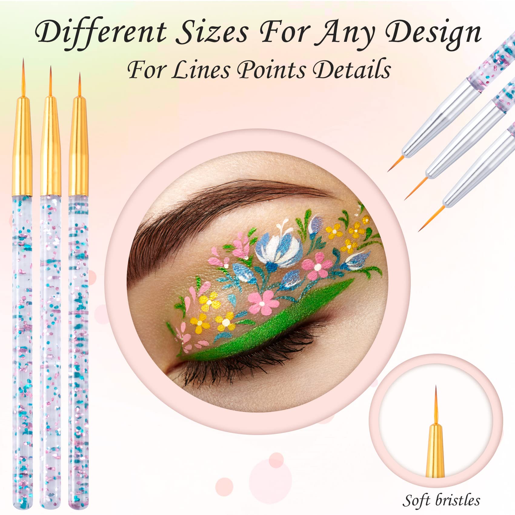 Oiiki Eyeliner Brush Fine Point 12Pcs, Eye Makeup Gel Brush, Makeup Brush Line Fine Point, Water Activated Eyeliner Brush For We