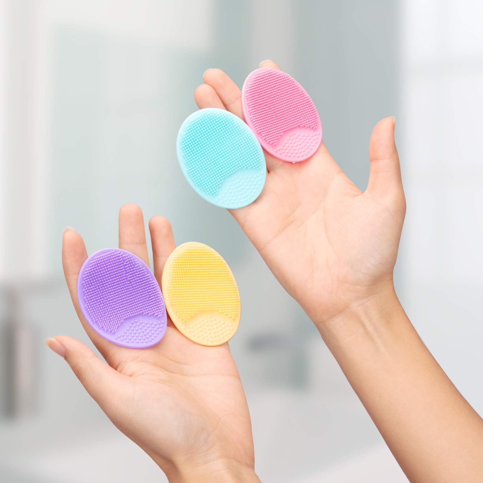 4 Pack Face Scrubber,Jexcull Soft Silicone Facial Cleansing Brush Face Exfoliator Blackhead Acne Pore Pad Cradle Cap Face Wash B