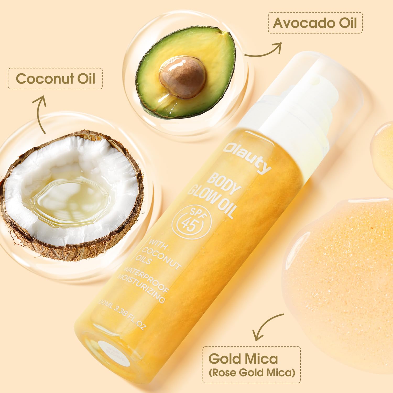 firstfly Sunscreen Body Oil SPF45 Body Moisturizer Oil Serum with Coconut Oil for Dry Skin Nourishing Glowing Skin Care Body Shi