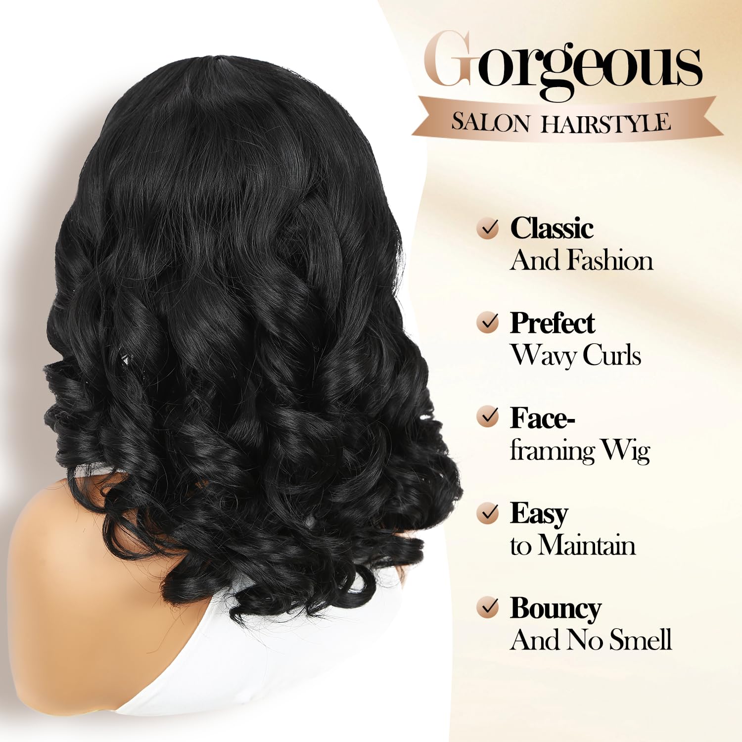 Wiger Short Wavy Wigs For Women Black Body Wave Hair Wig 16 Inch Middle Part Shoulder Length Short Bob Wigs Loose Wave Hair Synt