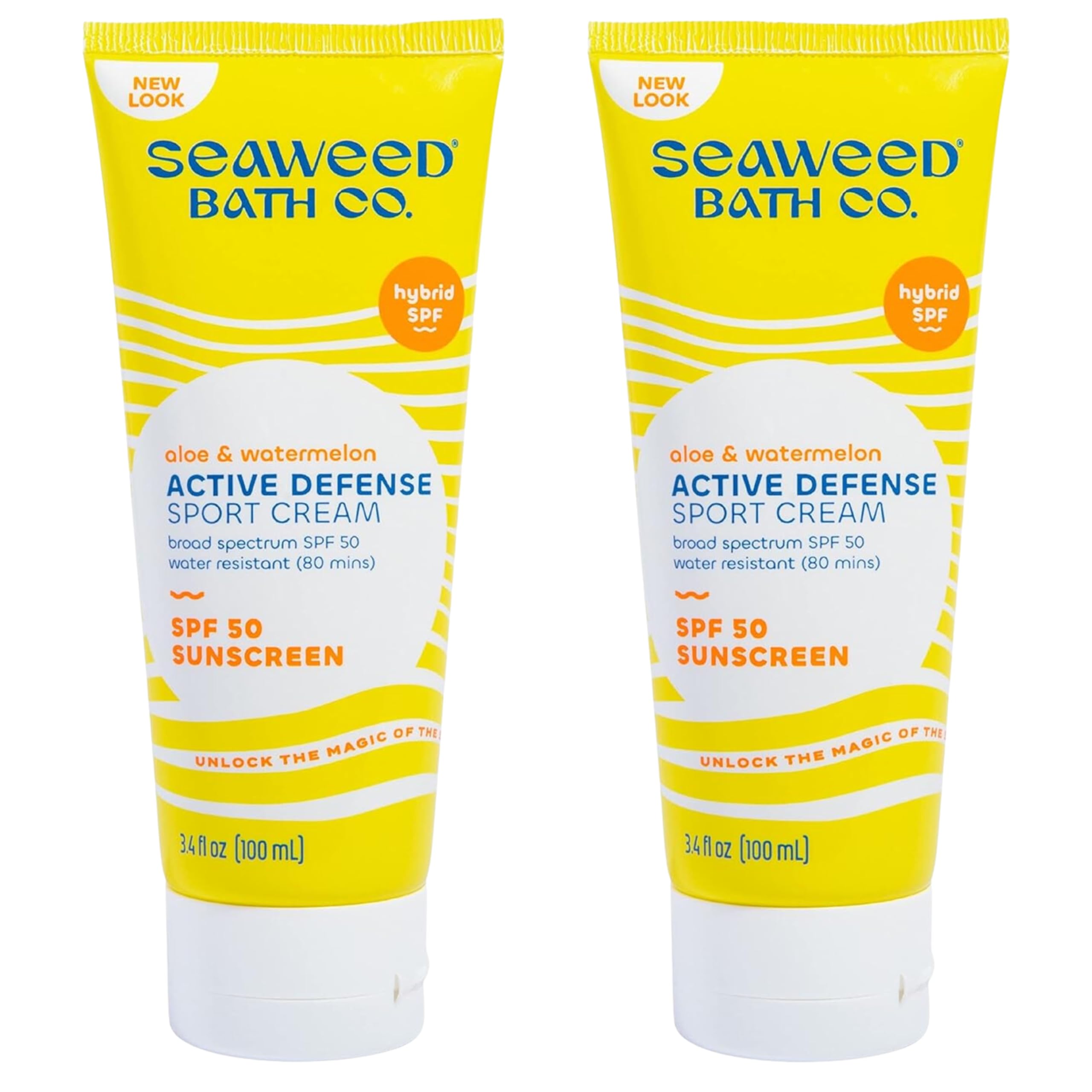 Seaweed Bath Co. Active Defense Spf 50 Sport Broad Spectrum Hybrid Sunscreen Cream, 3.4 Ounce (Pack Of 2), Sustainably Harvested