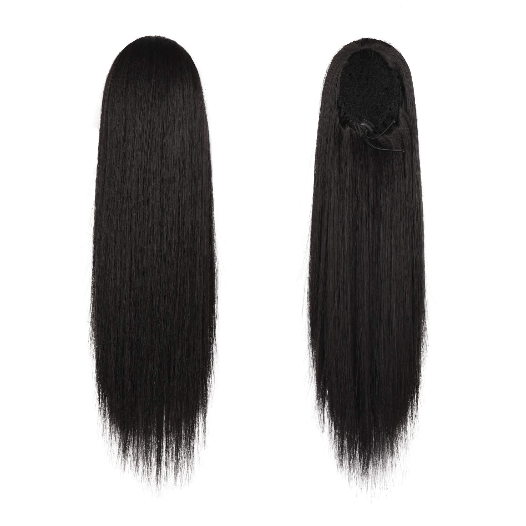 BARSDAR 14 In Drawstring Ponytail Extensions, Short Straight Clip in Synthetic Ponytail Hair Extensions Fluffy Yaki Hairpieces f