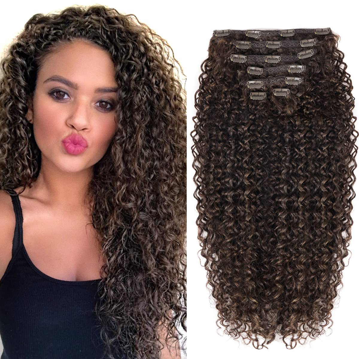 BHF 26 inch Kinky Curly Clip In Hair Extension, Double Weft Full Head Japanese Heat Resistance Fiber 140g Synthetic Hair Extensi
