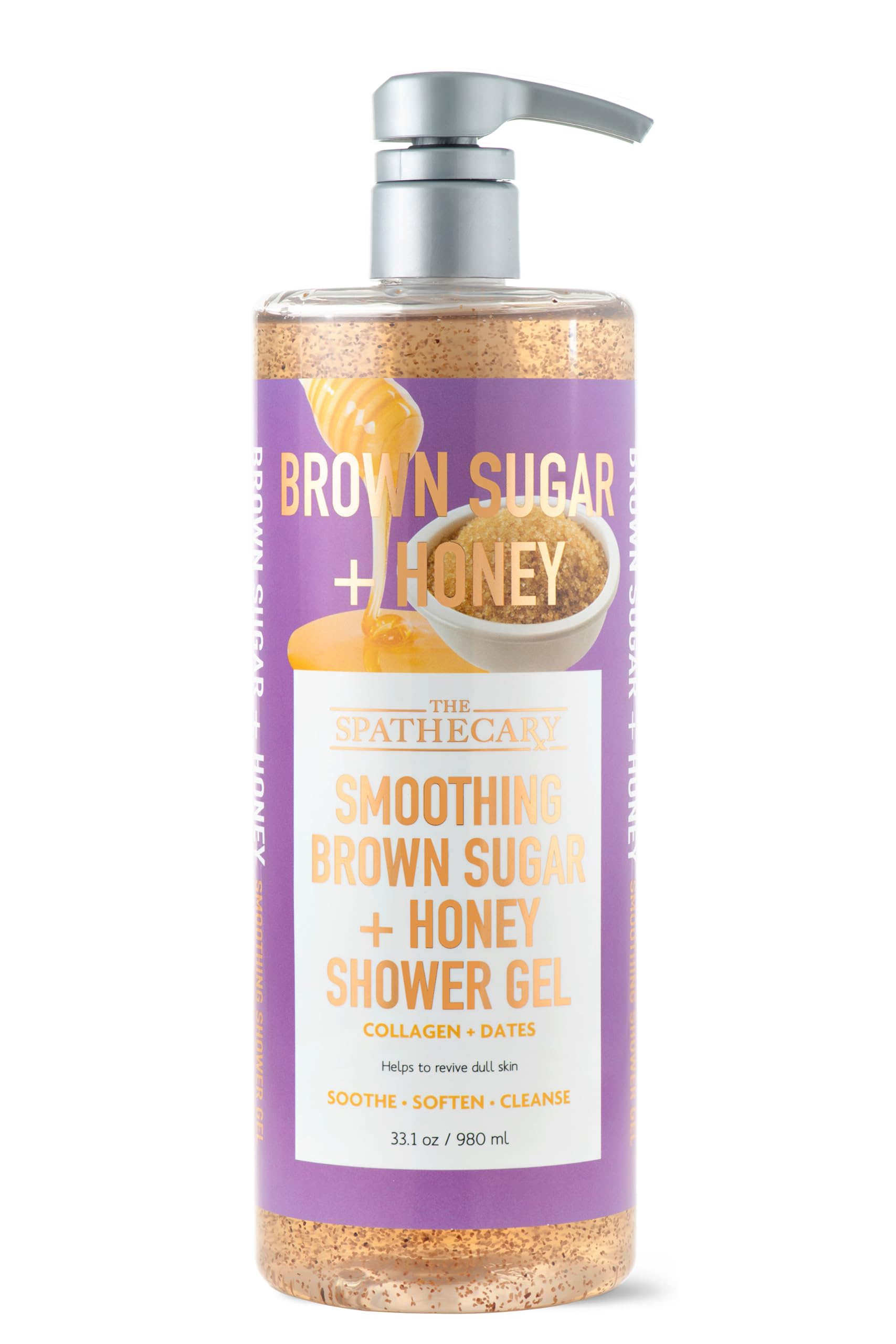 The Spathecary Smoothing Brown Sugar + Honey Exfoliating Shower Gel with Collagen and Dates, 32.8 oz