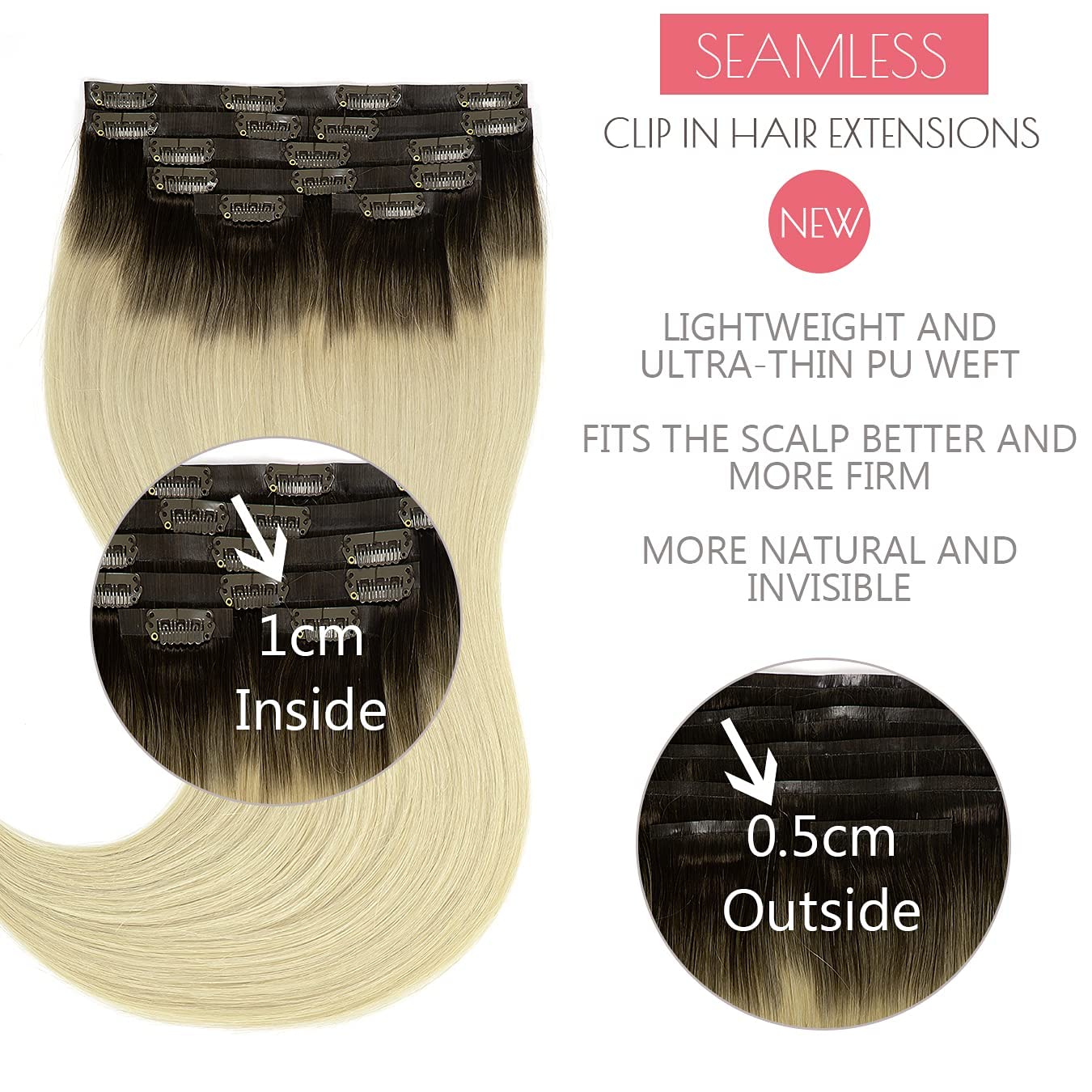 Loxxy Blonde Clip In Hair Extensions 16Inch 110G With 16Clips Invisible Seamless Human Hair Clip Ins Color Darkest Brwom To Plat