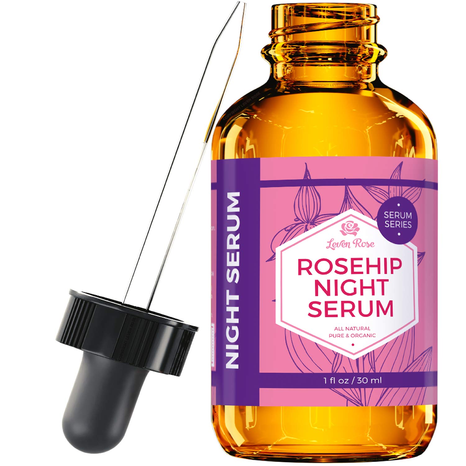 Leven Rose Rosehip Oil Night Face Serum, 100% Pure Organic Natural Rose Hip Oil Serum for Dry Skin 1 oz