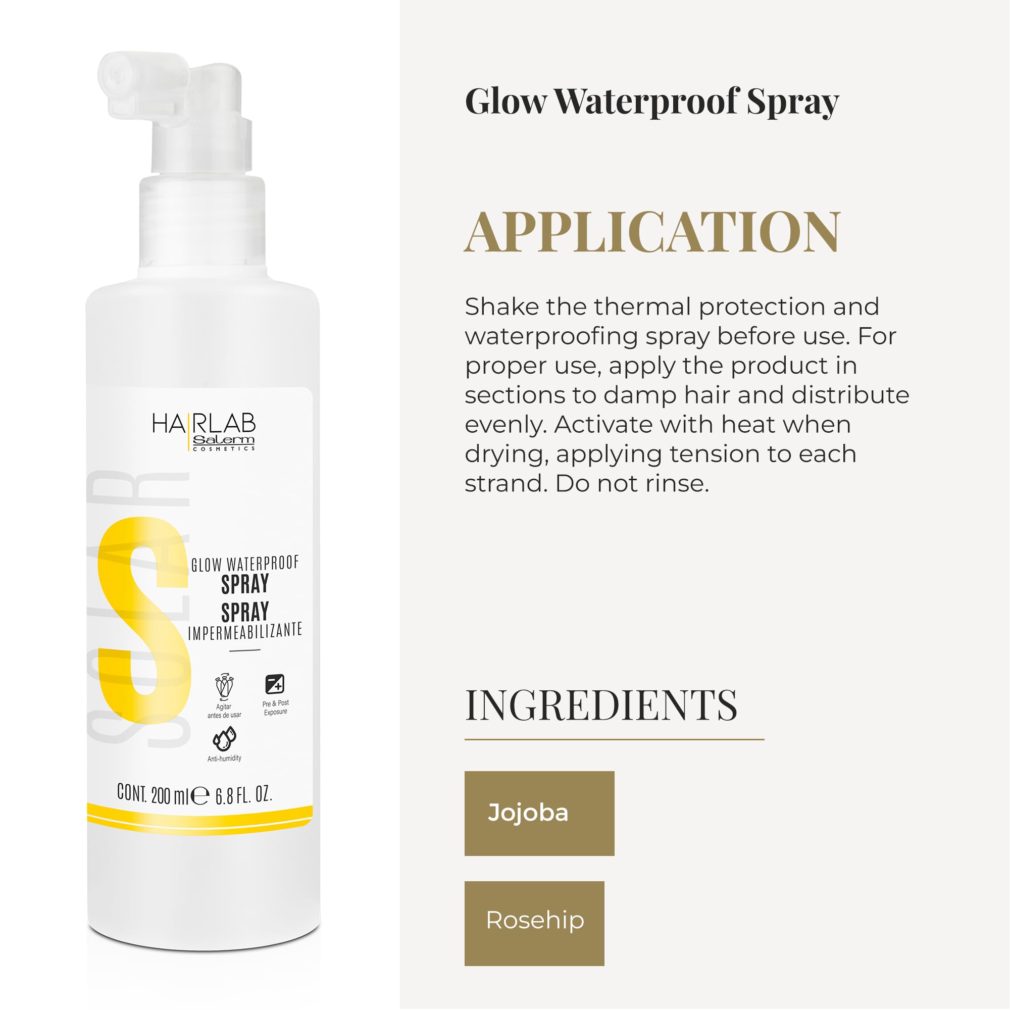 SALERM - Waterproof and Repairing Hair Spray - Hair Lab Solar - 200 ml - Thermal Hair Protector - for Dry or Sun-Damaged Hair -