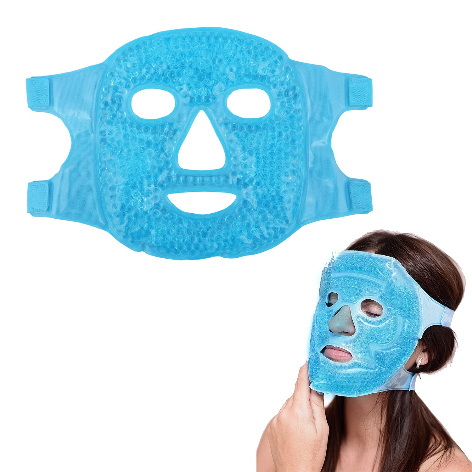 Zureni Full Face Mask Cooling Gel Beads Reusable Facial Eye Cold Ice Hot Pad For Compress Therapy, Acne, Puffy Eyes, Dark Circle