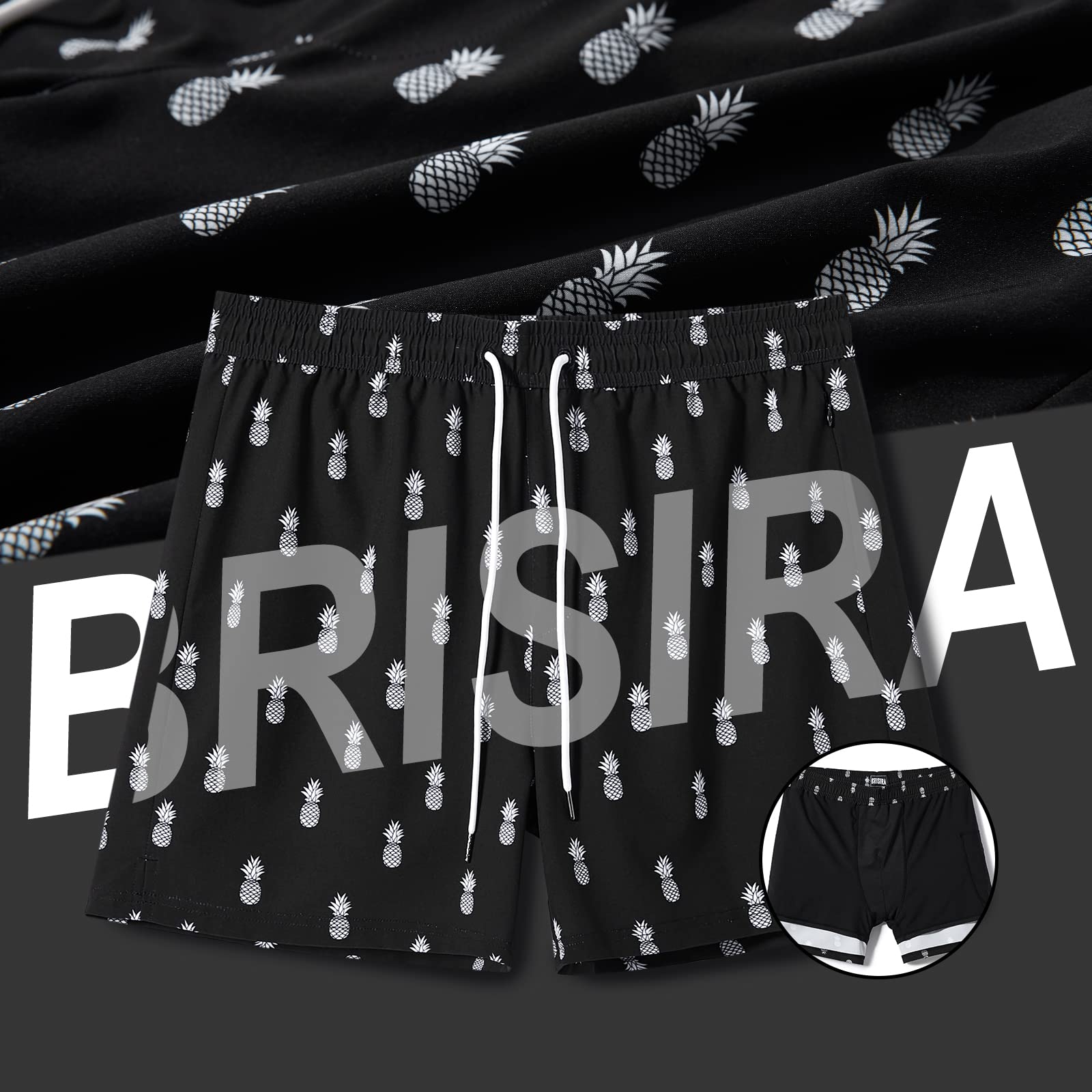 Brisira Swim Trunks Men Quick Dry Swim Shorts 5 Inch Inseam Stretch Water Beach Shorts With Compression Liner Zipper Pocket