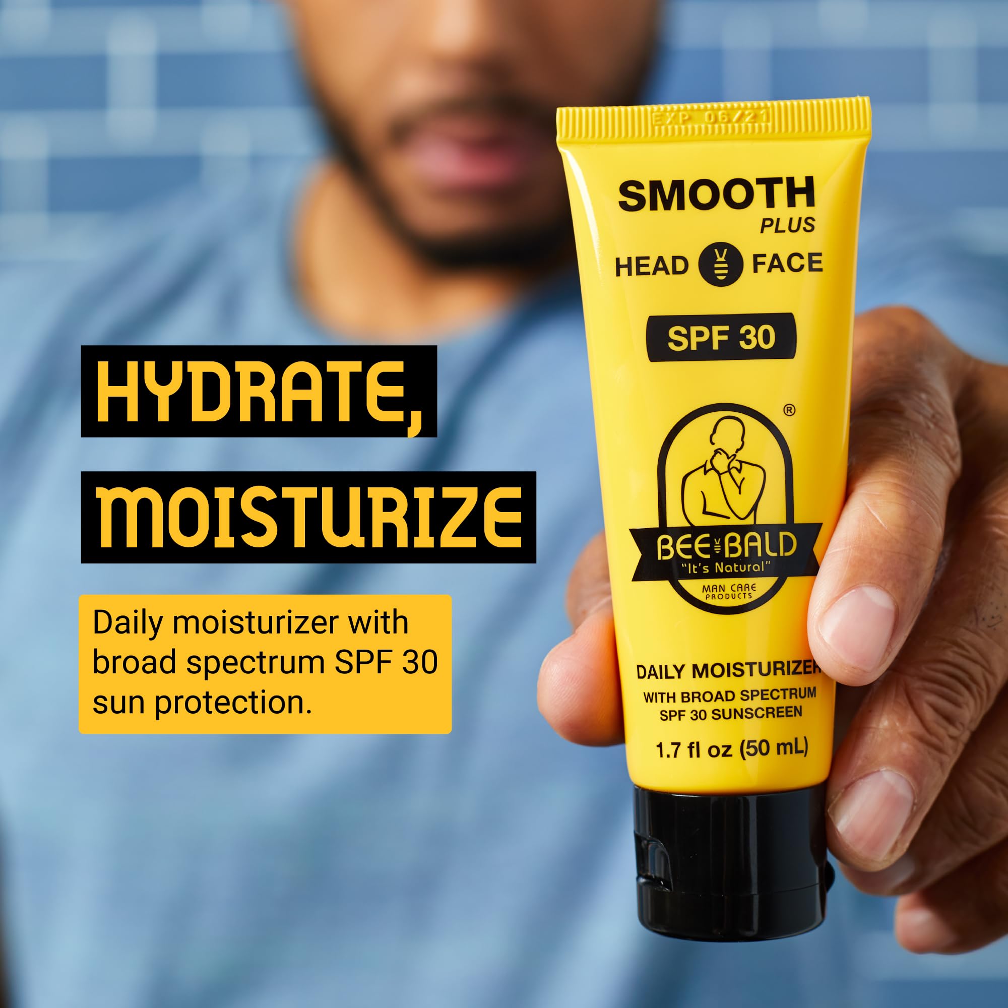 Bee Bald SMOOTH PLUS Head & Face Moisturizer SPF 30, 1.7 Fl Oz - Hydrating Sunscreen Lotion Protects Against UVA/UVB Rays