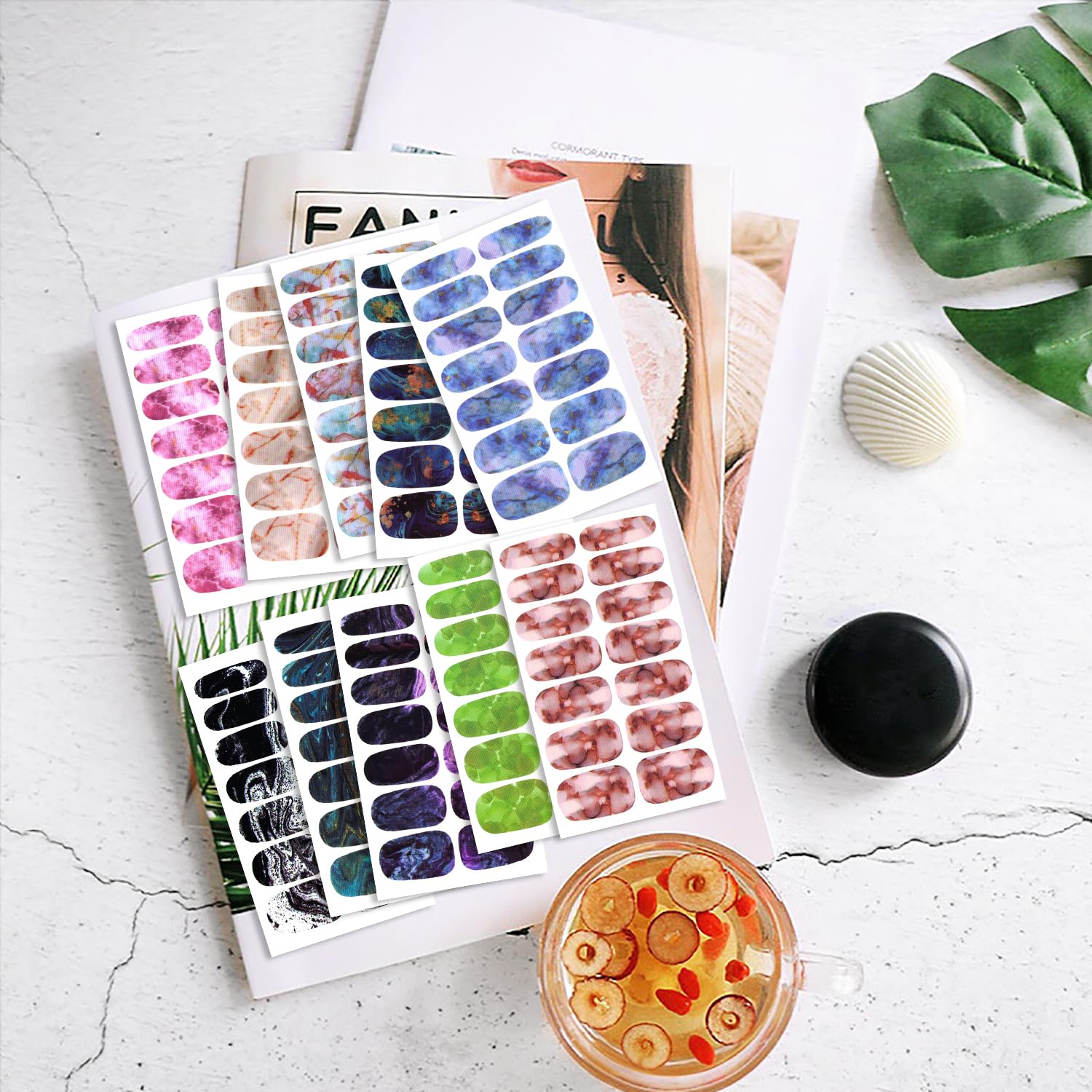 WOKOTO 20 Sheets Gradient Nail Polish Stickers Marble Nail Stickers Full Nail Wraps for Women Nails Gel Nail Strips Peel and Sti