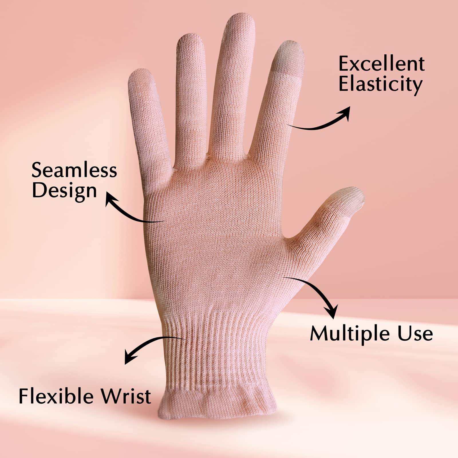 Evridwear Beauty Cotton Gloves with Touchscreen Fingers for SPA, Eczema, Dry Hands, Hand Care, Day and Night Moisturizing, 3 Siz