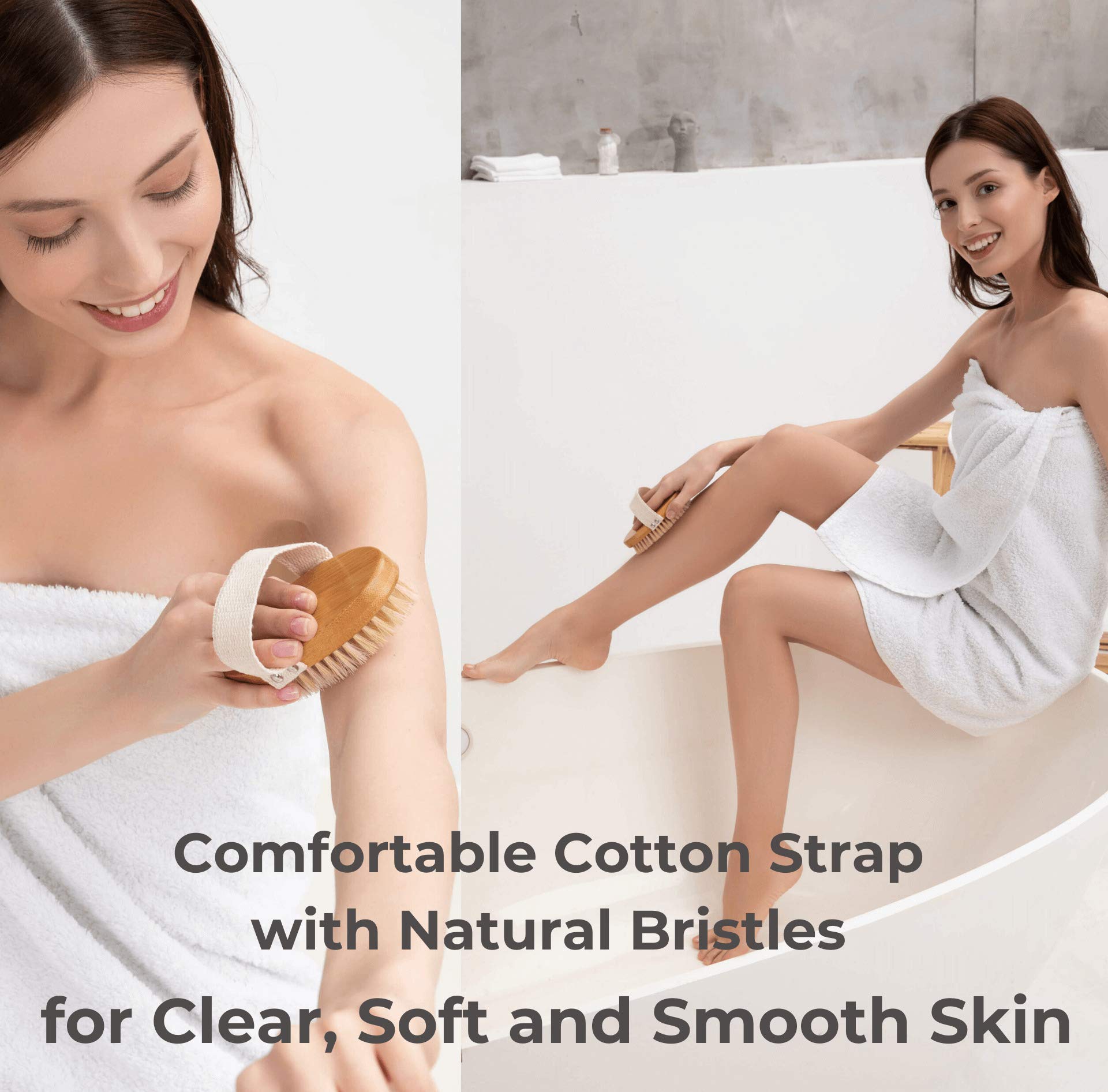 ROSENA Dry Brushing Body Brush Set, Natural Bristle Exfoliator Kit, 3 Piece Set for Smooth Skin and Lymphatic Drainage