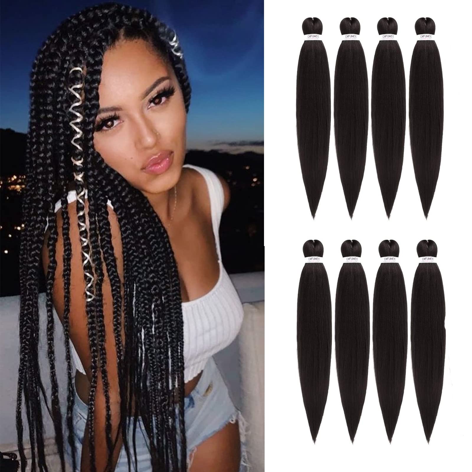Difunee Pre-Stretched Braiding Hair - 30 Inch 8 Packs Dark Brown Super Long Braiding Hair For Twist Or Box Braids, Yaki Texture