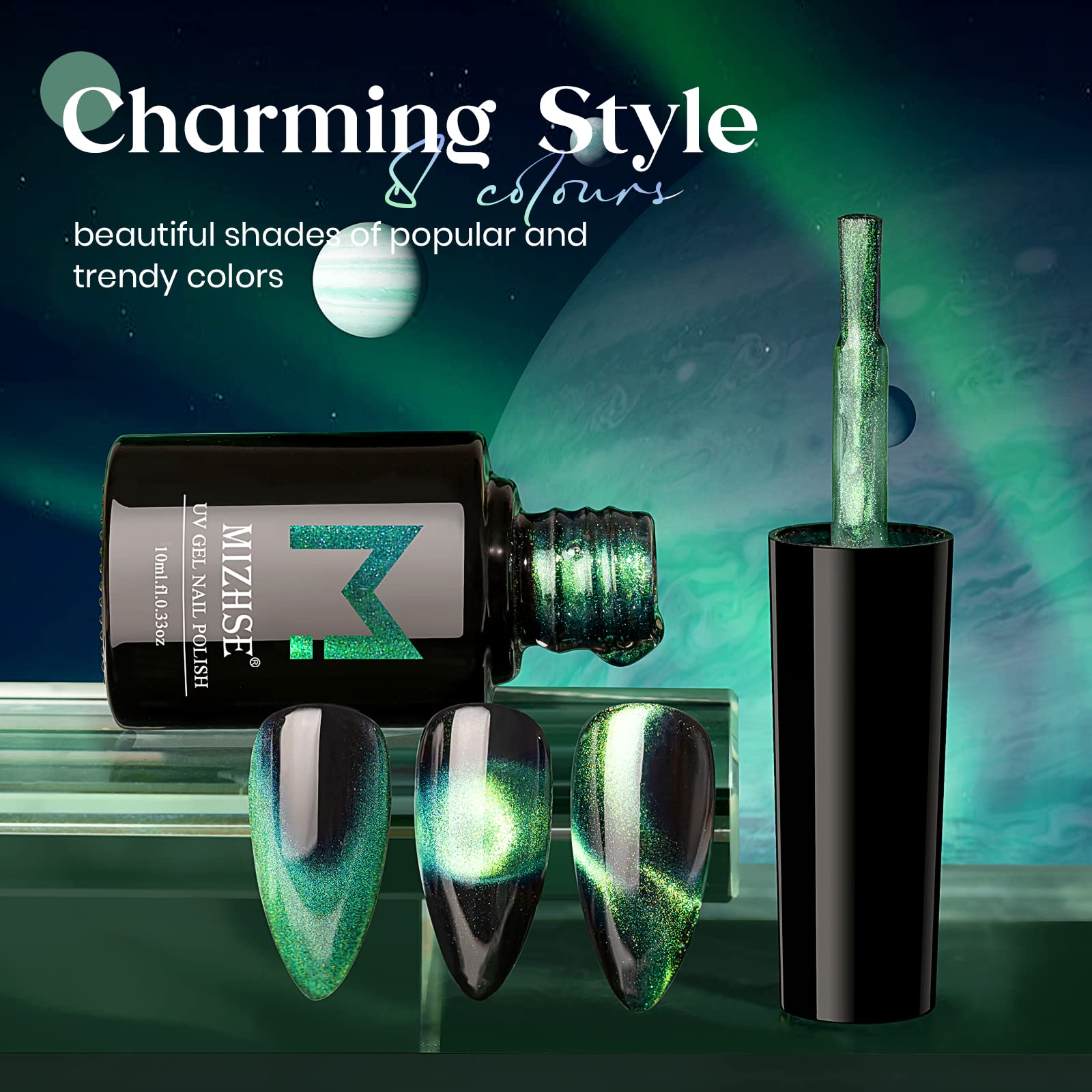Mizhse 9D Cat Eye Gel Nail Polish 10Ml, Holographic Galaxy Cateye Magnetic Nail Polish Gel, Magic Chameleon Manicure Set(Green&B