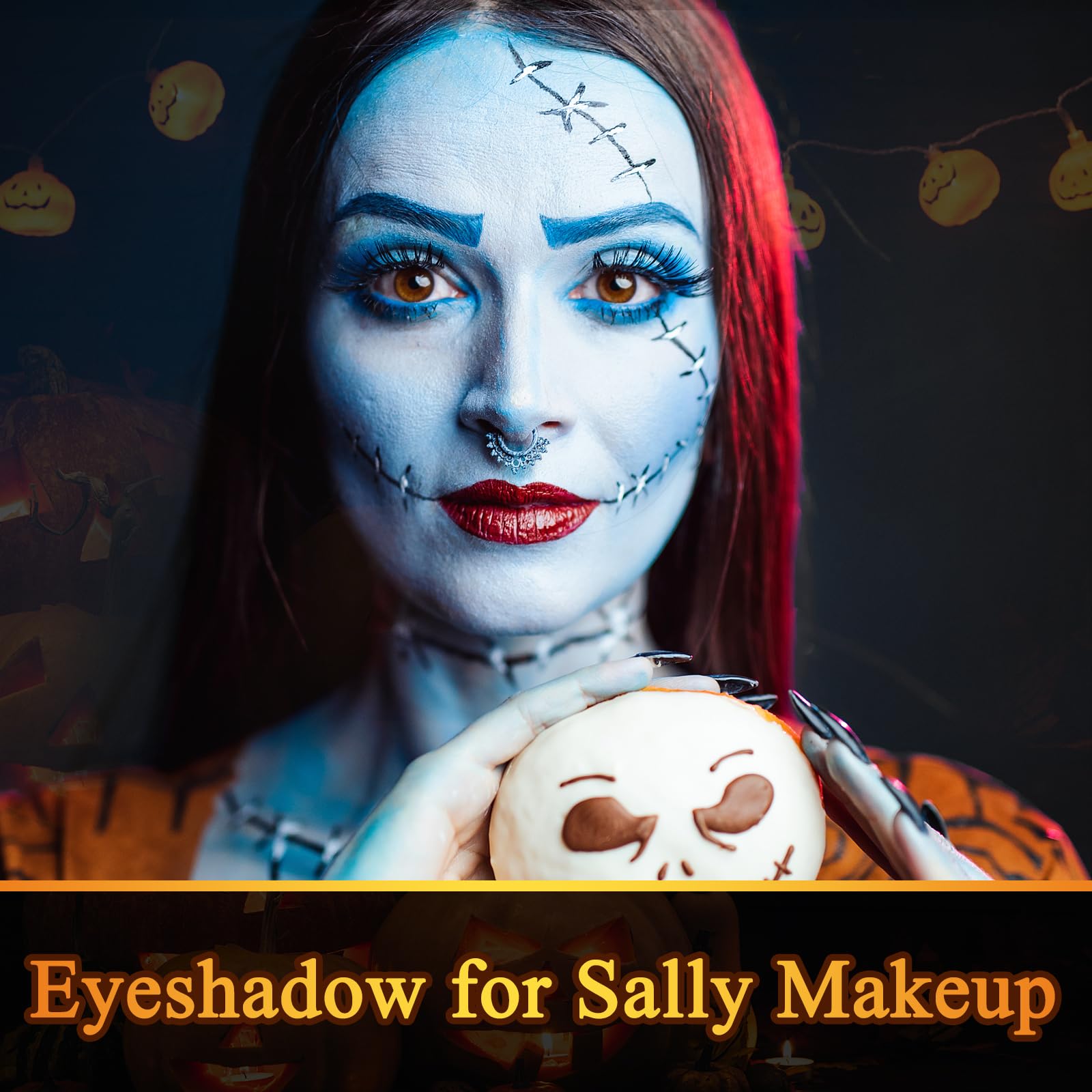 Meicoly Light Blue Single Eyeshadow With Mirror,Baby Blue Eye Shadow For Halloween Corpse Bride Sally Makeup,Pressed Powder Eyes