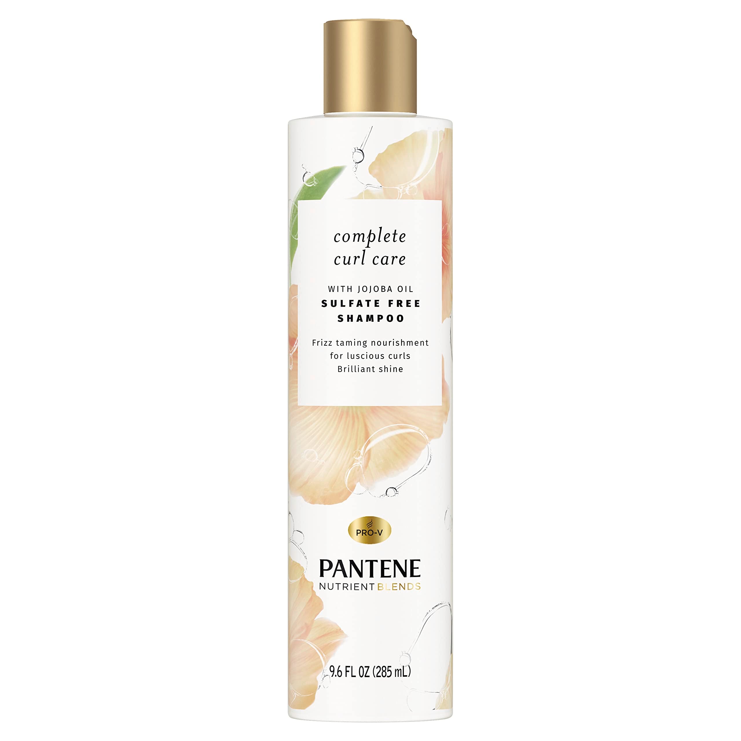Pantene Sulfate Free Shampoo with Jojoba Oil for Curly Hair, Frizz Control, Nutrient Blends Complete Curl Care, 9.6 fl oz, Pack 
