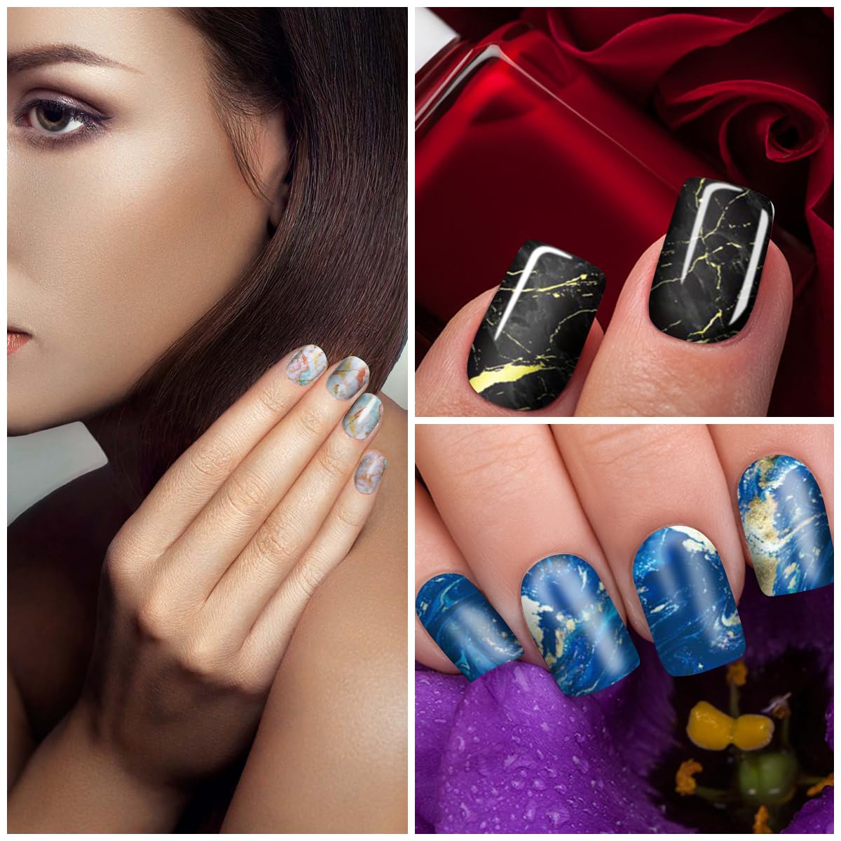 WOKOTO 20 Sheets Gradient Nail Polish Stickers Marble Nail Stickers Full Nail Wraps for Women Nails Gel Nail Strips Peel and Sti