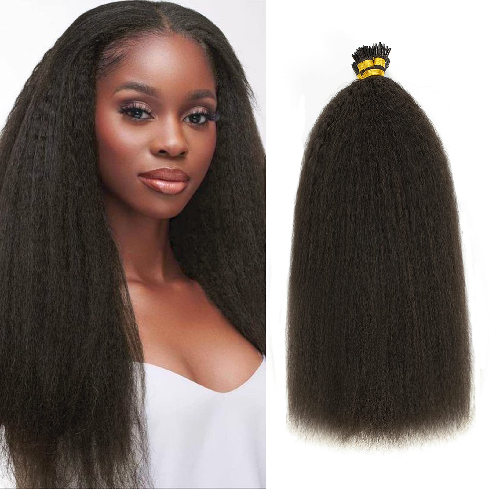 Kinky Straight Itip Human Hair Extensions for Black Women Natural Black Coarse I Tip Hair Extensions Brazilian 100 Strands I Tip