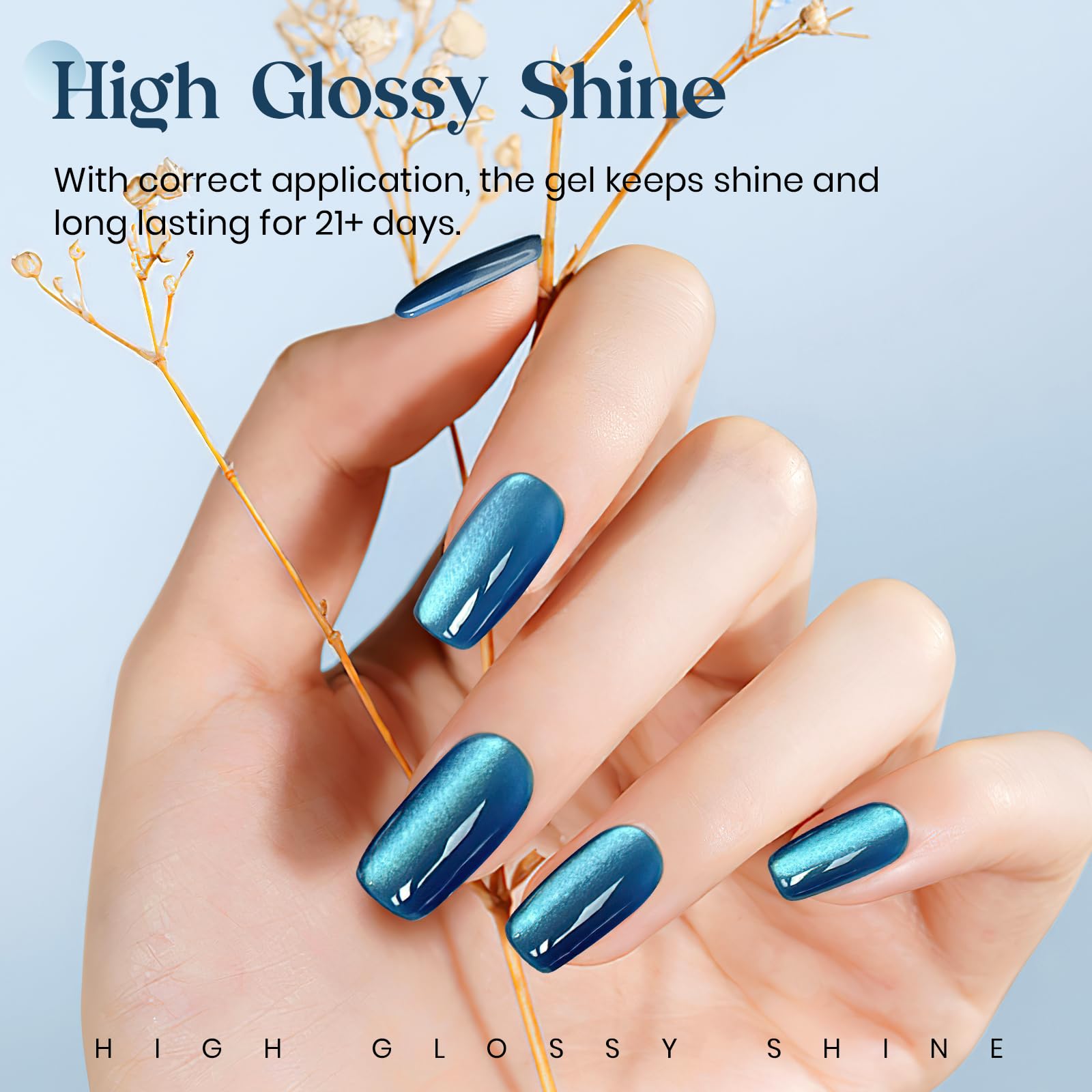 Mizhse Cat Eye Gel Nail Polish: Blue Magnetic Gel Polish With Magnet Stick Metallic Mirror Chrome Powder, Maillard Style Magic E