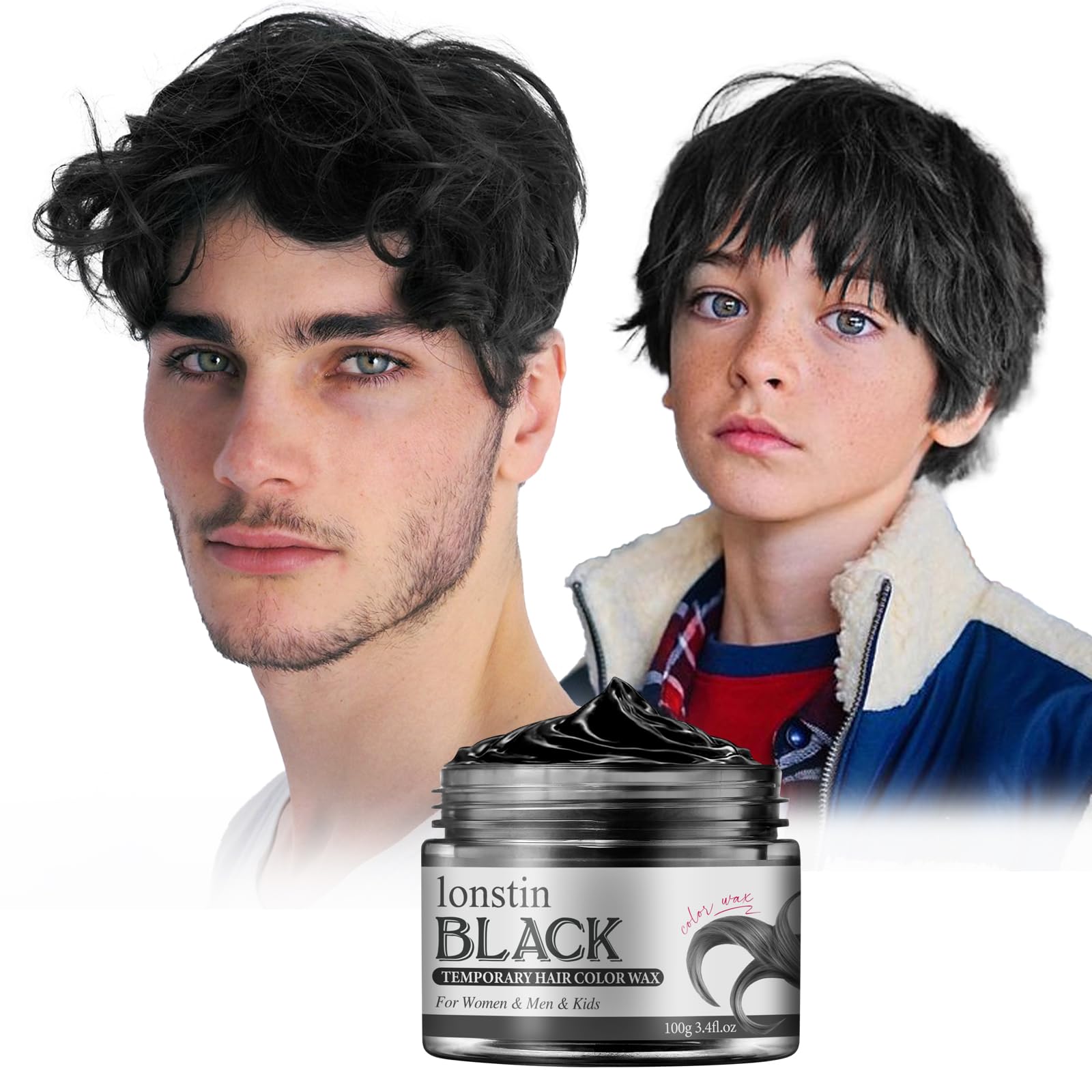 lonstin Temporary Hair Color for Kids, Hair Dye Kids Hair Gel Washable Hair Wax Color Paint Wax for Women Men Dark Hair Hallowee
