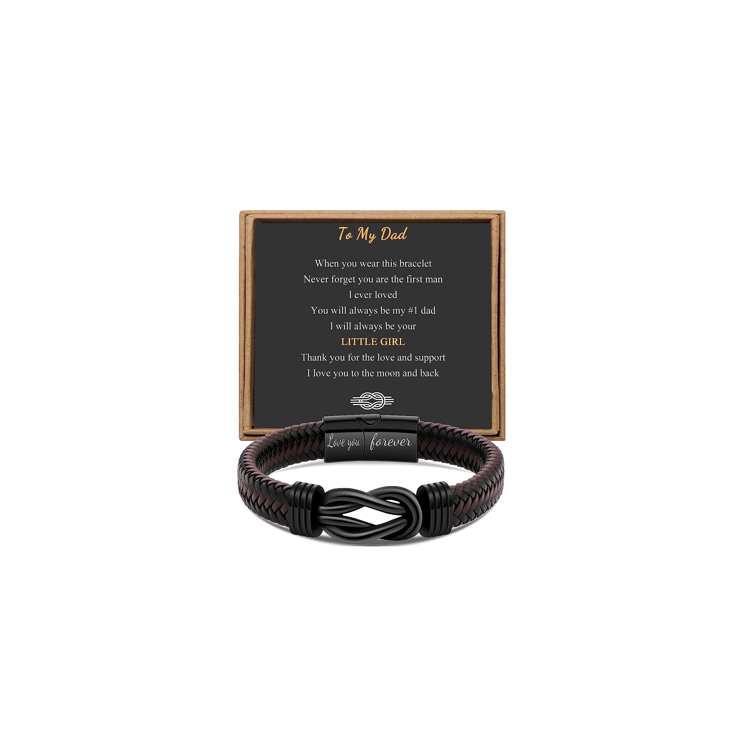 Dad Gifts for Birthday Christmas Gifts from Daughter Son Braided Leather Bracelet for Dad Daddy Handmade Infinity Knot Bracelet 
