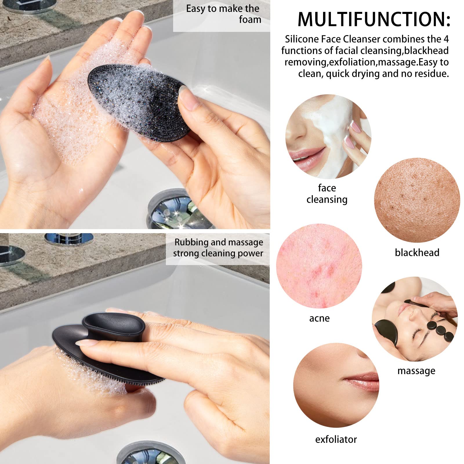 4 Pack Silicone Face Scrubber, Beomeen Facial Cleansing Brush Soft Silicone Facial Exfoliation And Massage Brush Blackhead Scrub