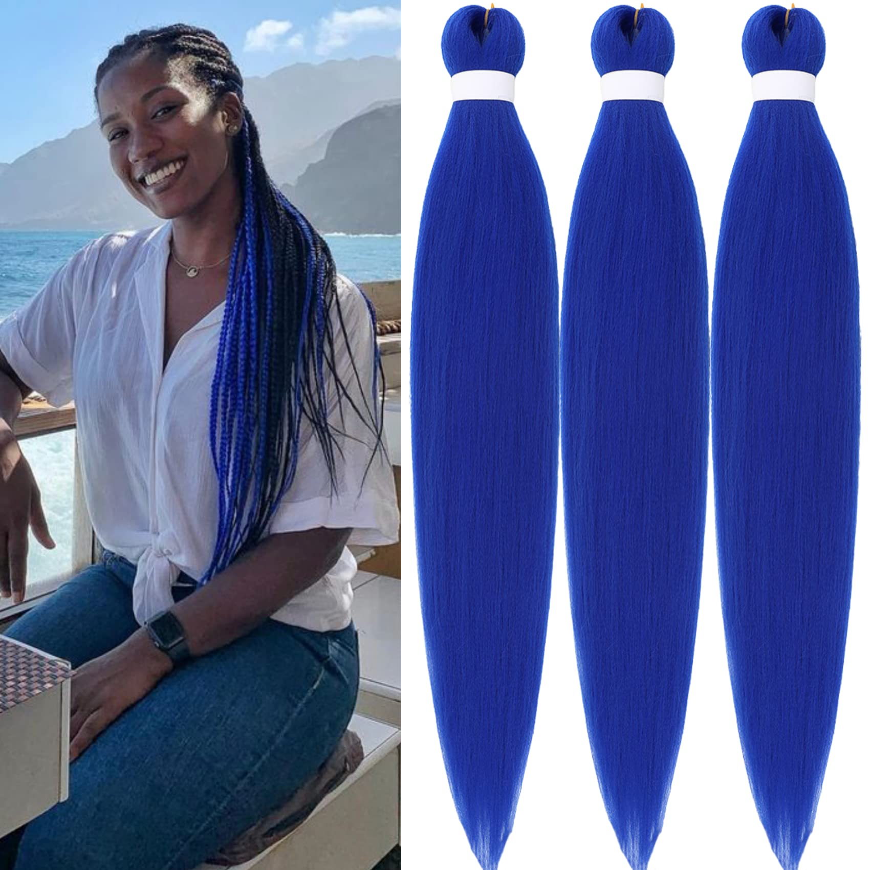 Gozill Braiding Hair Pre stretched 30 inch Kanekalon Prestretched Braiding Hair Blue Ez Braid Colored Braiding Hair Extensions