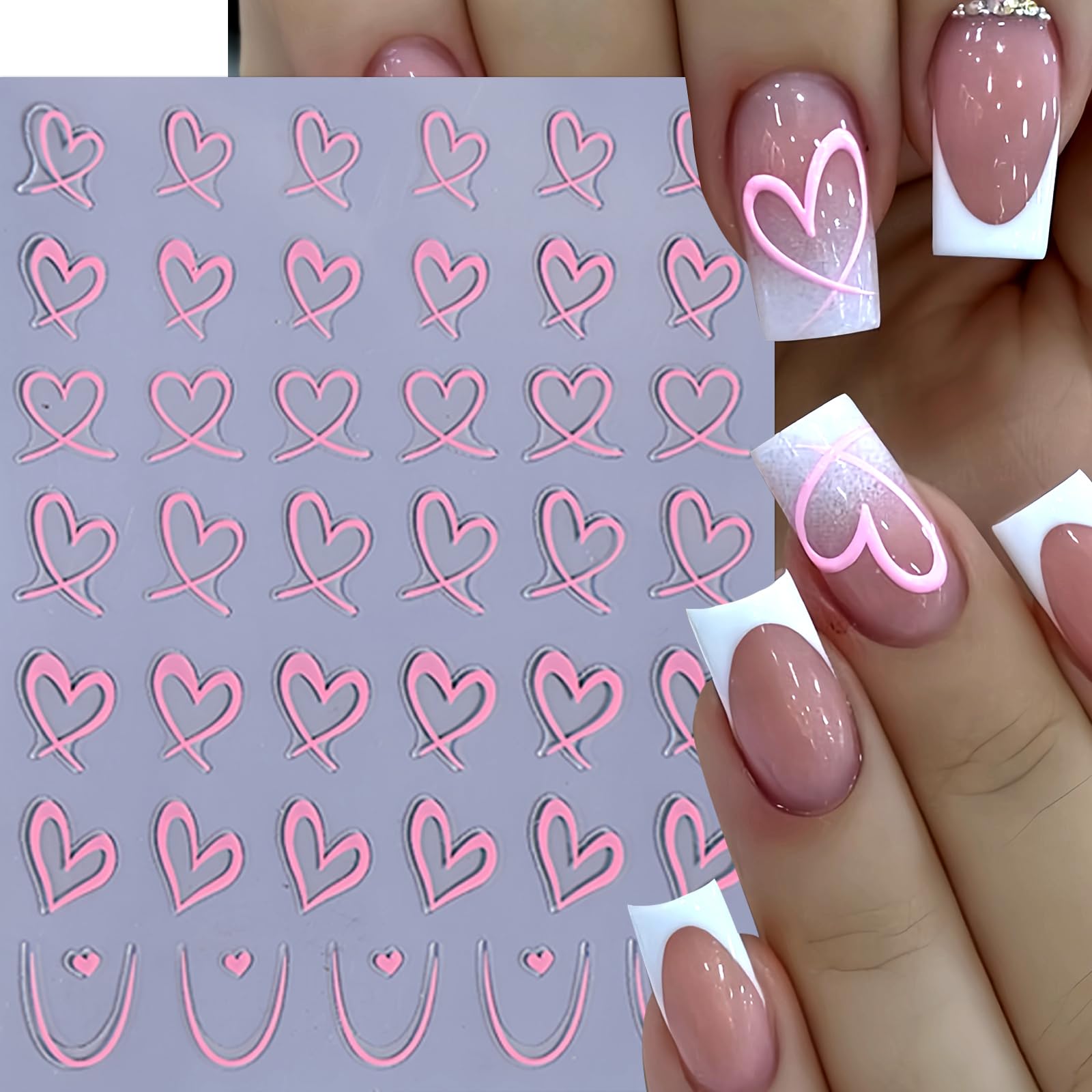 8 Sheets Heart Nail Stickers Valentine'S Day Nail Art Stickers Love Hearts Nail Decals 3D Self-Adhesive Gold Black White Love He