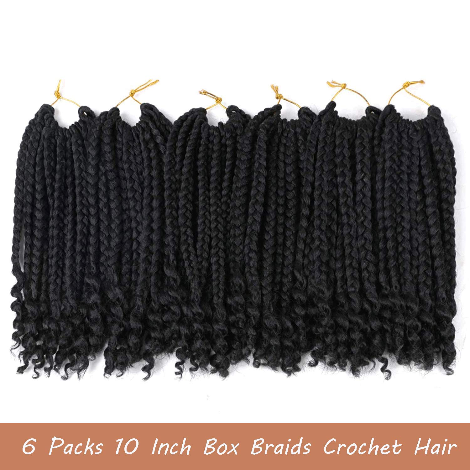 10 Inch Bob Box Braid Crochet Hair with Curly Ends 6 Packs Synthetic Hair Crochet Braid Hair for Black Women (2#, 10 Inch)