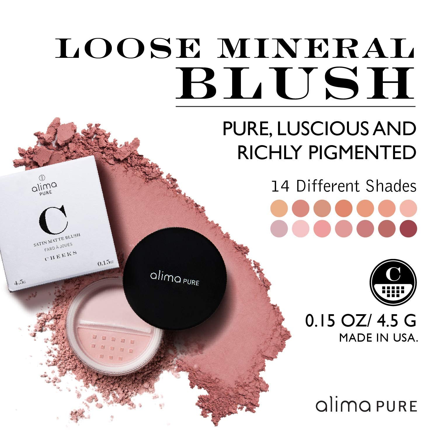 Alima Pure Loose Mineral Blush, Powder Blush Makeup, Cheek Tint Face Blushes With Satin Matte Finish, Pink Blush Makeup, Talc Fr