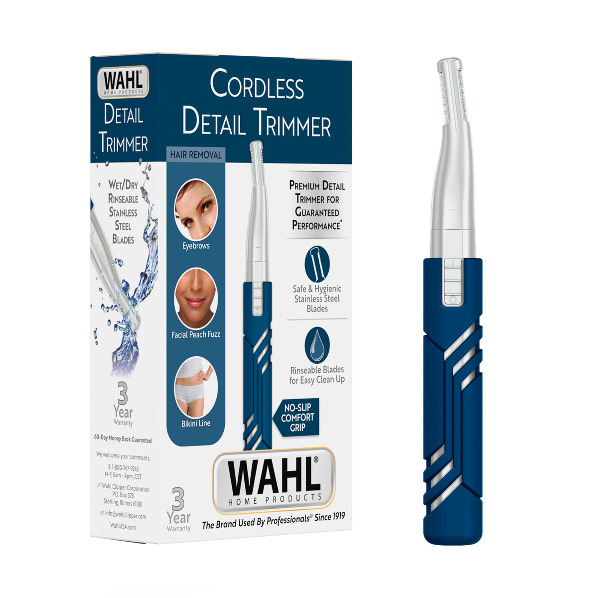 Wahl DualTech Lithium Battery Dual Sided Eyebrow, Bikini, and Facial Hair Removal Trimmer for Women with Rubber Grip - Model 302