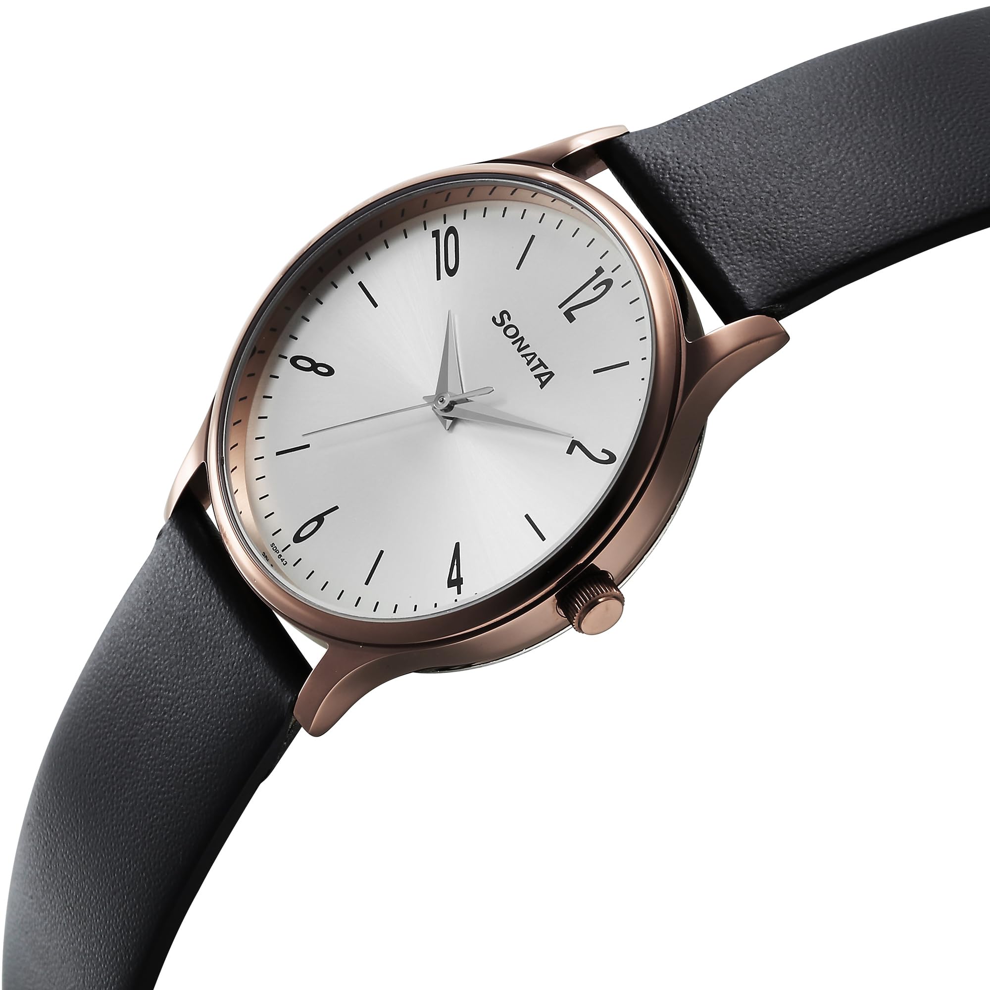 Sonata Aspire Quartz Analog Silver Dial Leather Strap Watch For Men-77105Ql03W/Nt77105Ql03W, Black Colour, Minimalist