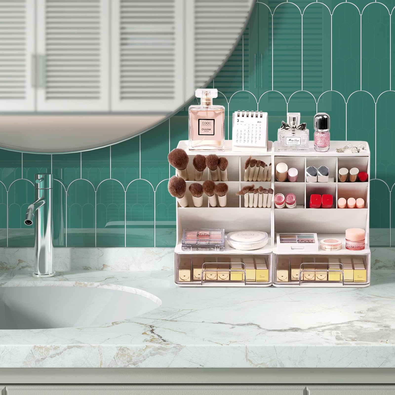 Meajio Make Up Organizers And Storage, Acrylic Cosmetic Organizer For Vanity Countertop Bathroom Room, Makeup Brush Holder Organ