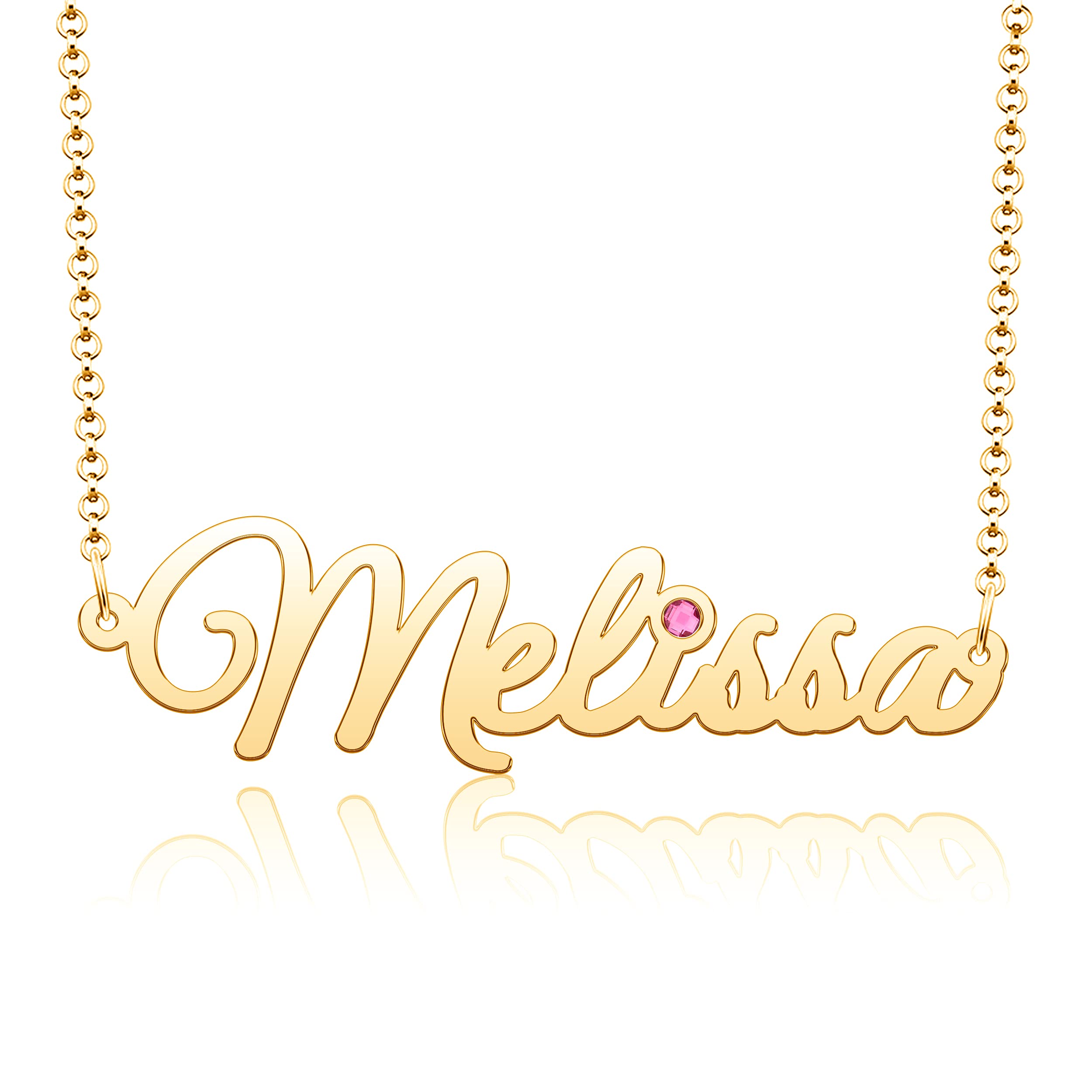 CoolJewelry 925 Sterling Silver Personalized Name Necklace with Birthstone 18K Gold Plated Nameplate Personalized Jewelry Gift f