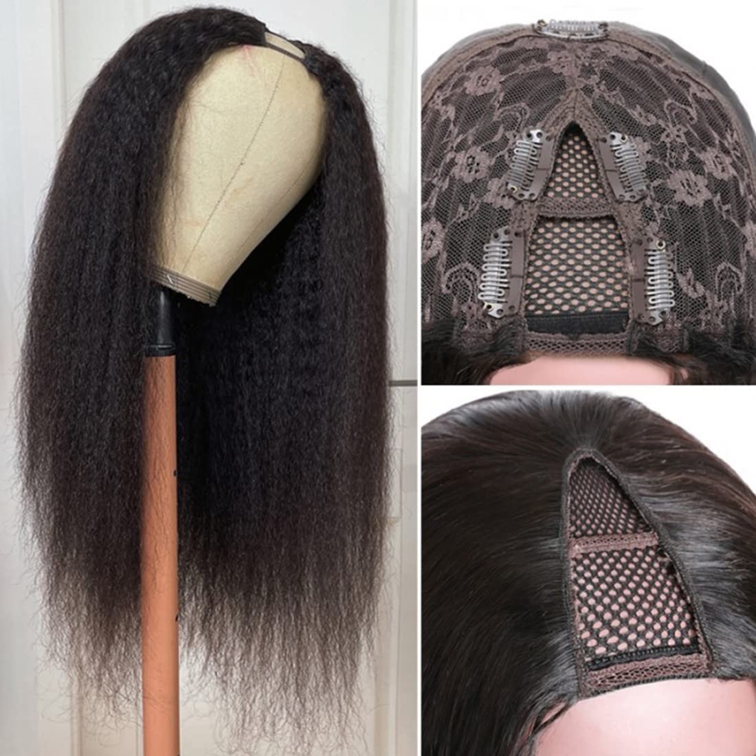 Beauty Forever V Part Wig Human Hair Kinky Straight No Leave Out Upgraded U Part Wigs For Women,10A Grade Yaki Straight Wear And