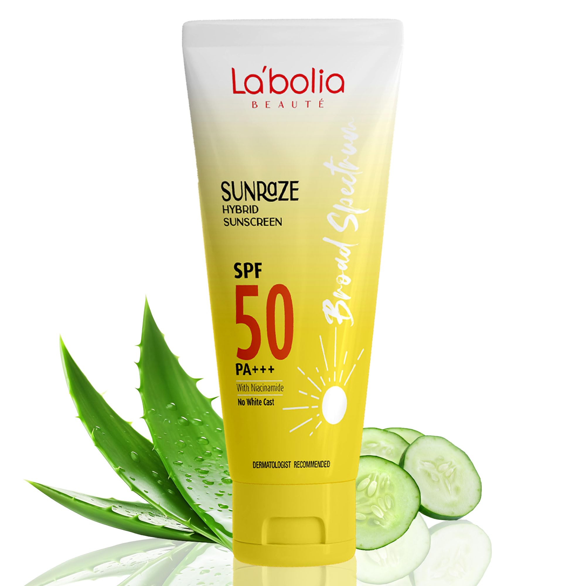 Labolia All Beaute SUNRAZE Hybrid Sunscreen SPF 50 PA+++ | Broad Spectrum Face Protection with Niacinamide, Aloe Vera & Cucumber