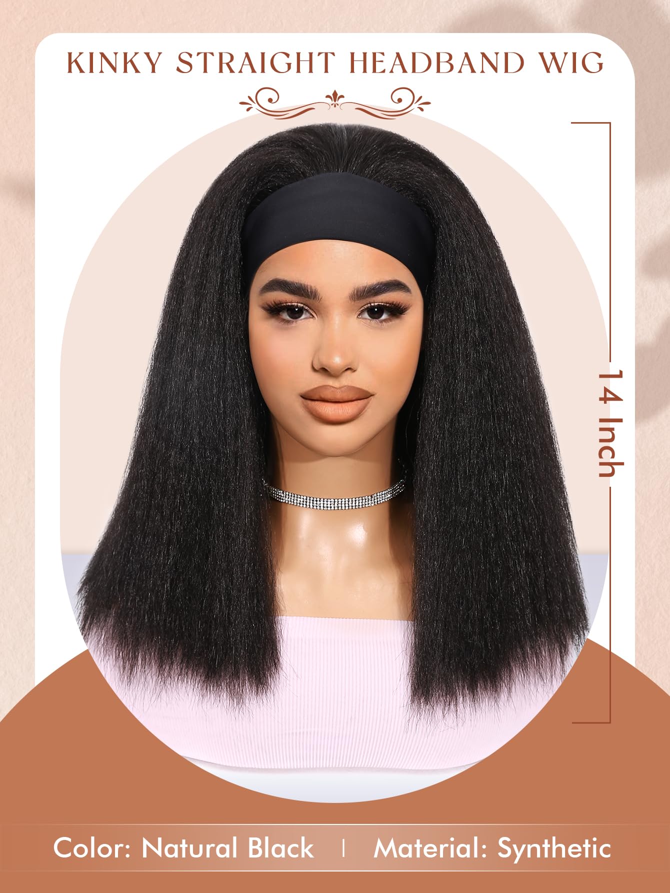 Wignee Kinky Straight Headband Wig Kinky Wig With Ribbon Glueless Headband Wigs For Black Women Natural Synthetic Afro Wigs For