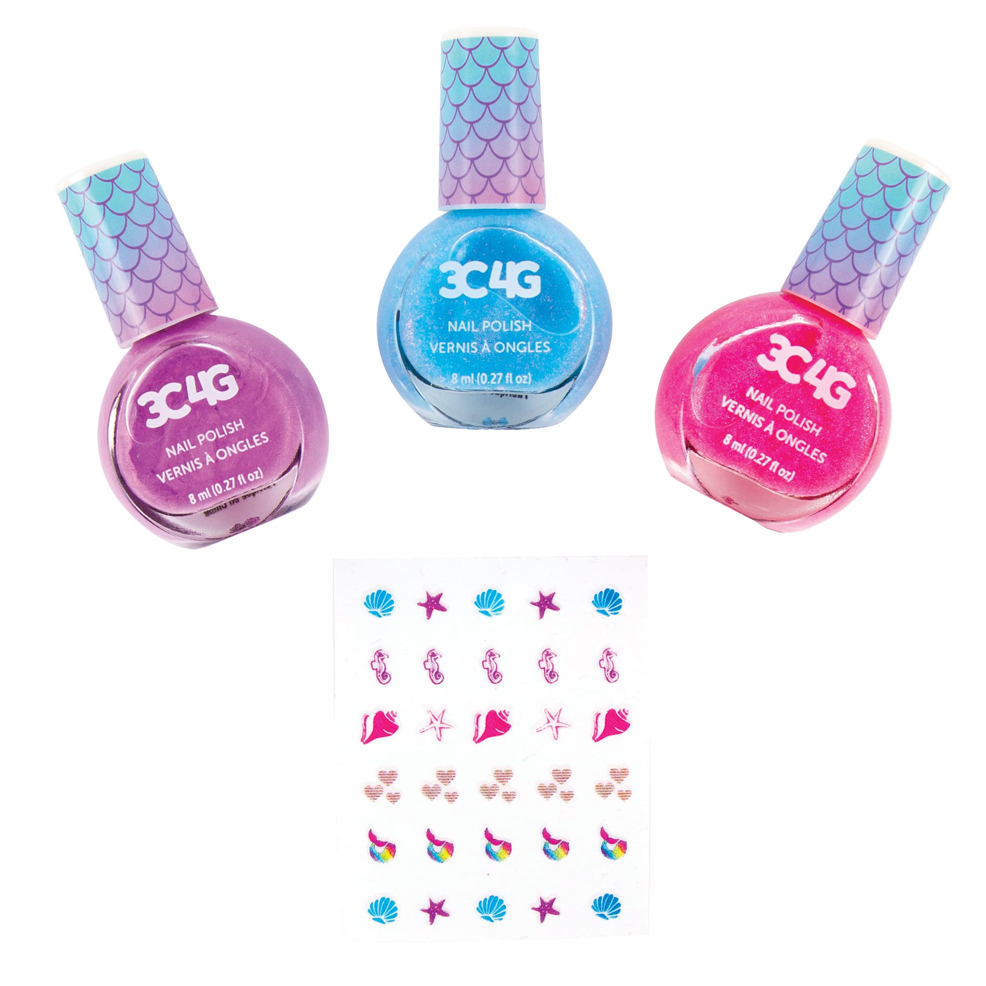 3C4G Mermaid Shimmer Nail Polish Trio, Mermaid Hologram Nail Polish Set Includes Pink, Blue & Purple Polish, for Ages 8 and up b