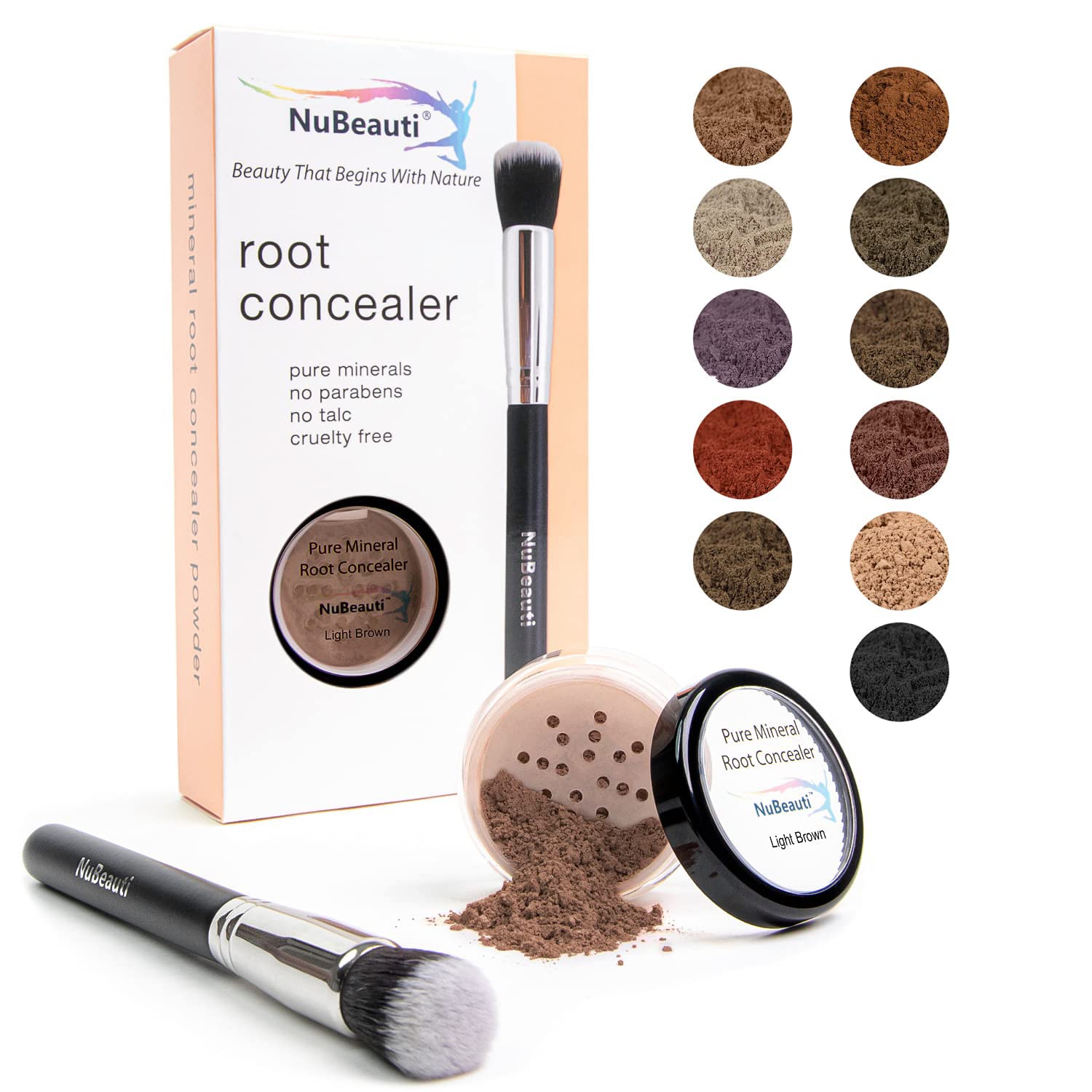 Nubeauti Hair Root Touch Up Powder, Light Brown - 11 True-To-Nature Root Concealer Shades, Long-Lasting, Fragrance, Talc, Parabe