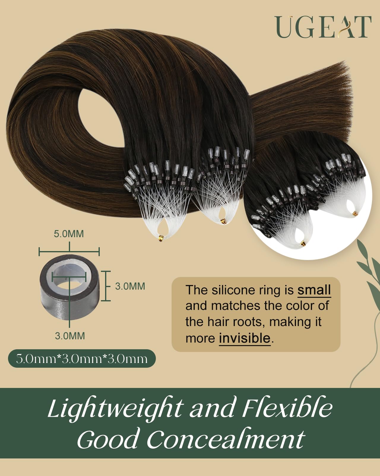 Ugeat Balayage Micro Hair Extensions Real Human Hair Dark Brown Mix Medium Brown Micro Link Hair Extensions Human Hair For Women