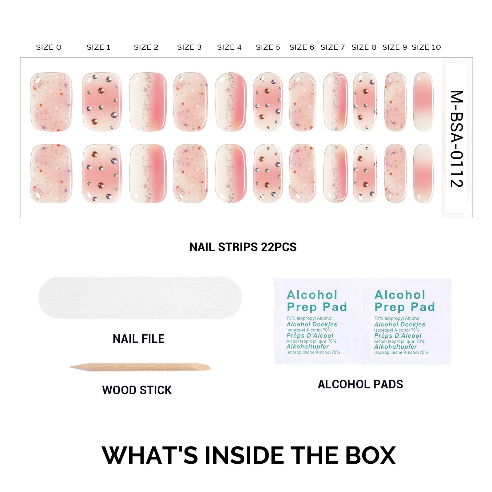 Melodysusie Qcoat Fully Cured Gel Nail Strips (Pink White Glitter) - Uv Free Nail Polish Strips, Salon-Quality, Long Lasting Gel