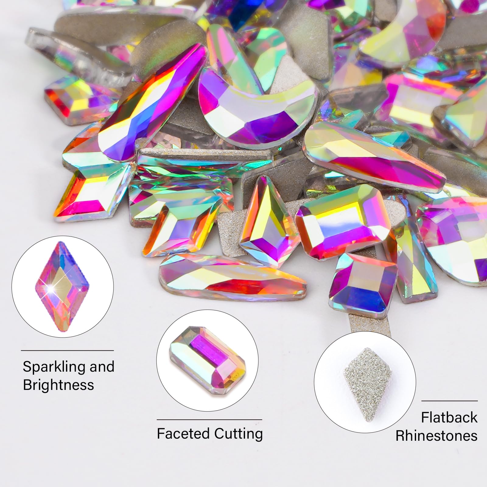 Canvalite 1820Pcs Rhinestones Nail Gems, 12 Styles 3D Glass Crystals Charms Shiny Multi Shape Flatback Nail Rhinestones For Nail