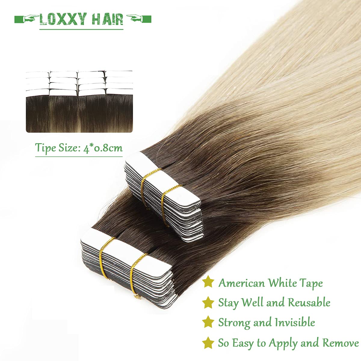 Loxxy Tape In Natural Hair Remy Human Hair Extensions Dip Dyed Balayage #2/60 Darker Brown To Platinum Blond Seamless Pu Skin We