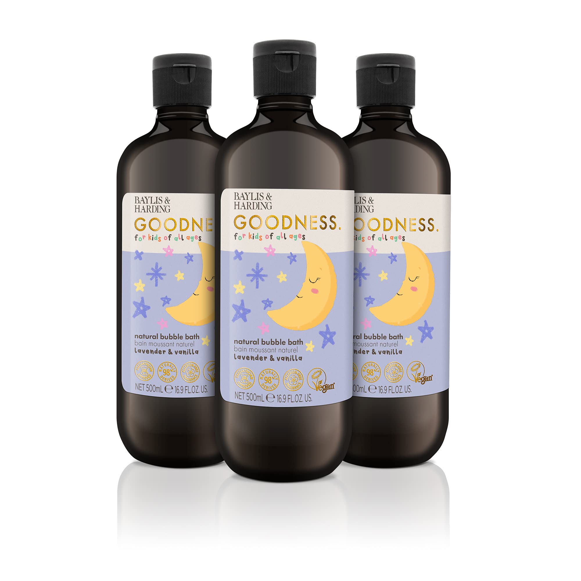 Baylis & Harding Goodness Kids Lavender & Vanilla Natural Bubble Bath 16.9 fl. oz (Pack of 3) - Biodegradable Formula - Vegan Fr