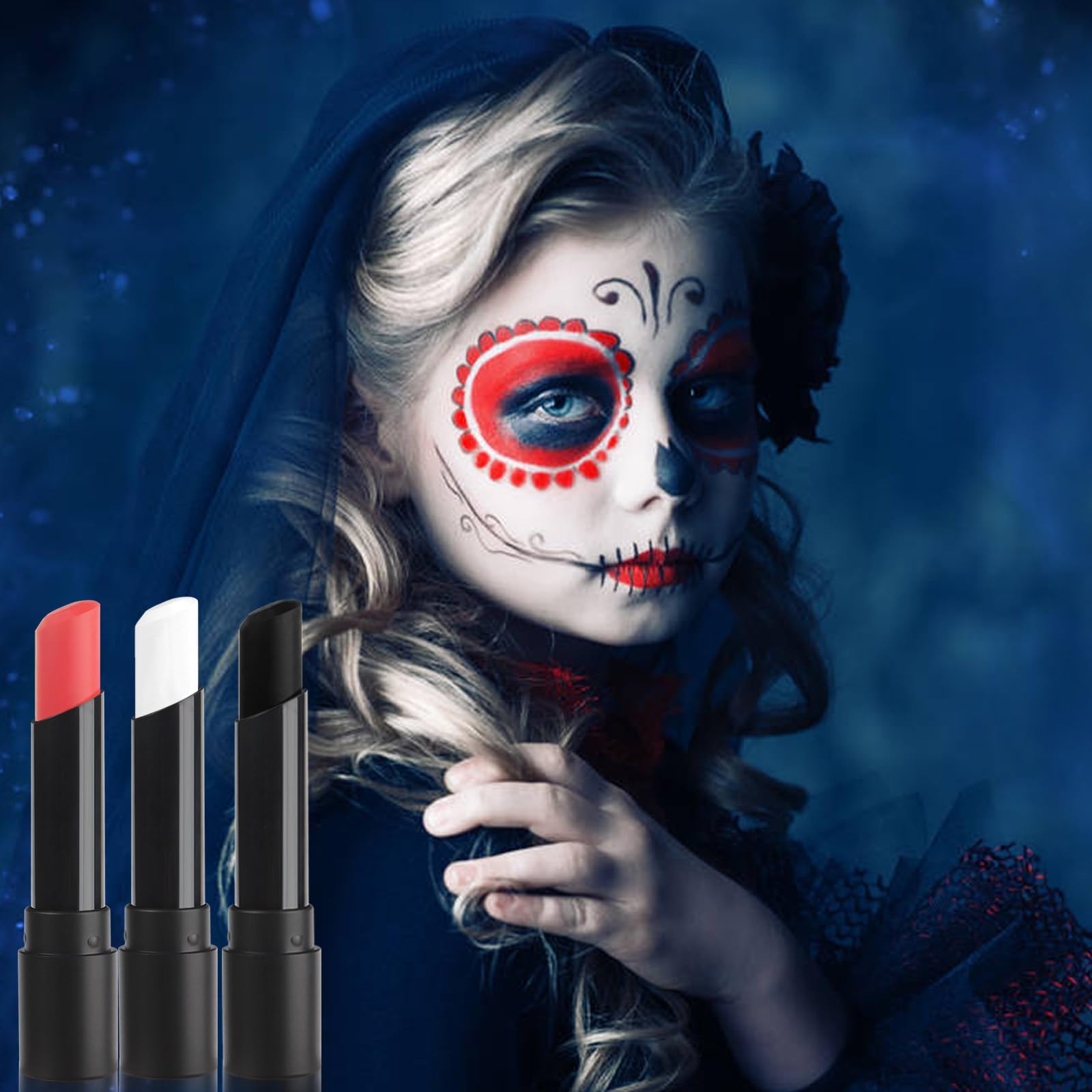 Meicoly Cream Black White Red Face Body Paint Stick,Clown White Joker Face Paint Makeup,Halloween Face Paint For Vampire Skeleto