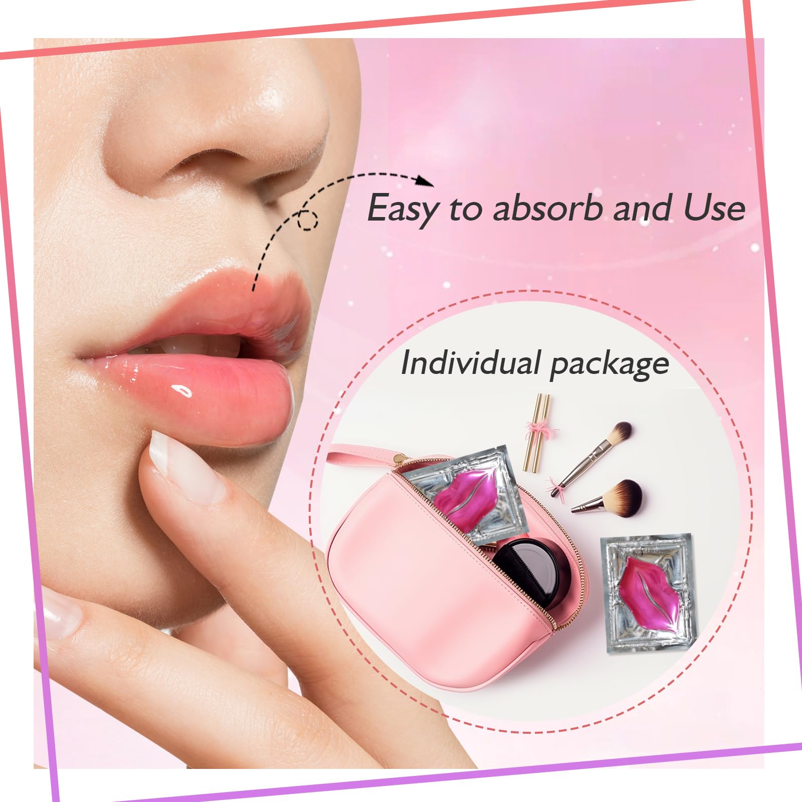 Adofect 30 Pieces Collagen Crystal Lip Masks,Pink Lip Patches& Moisturizers Collagen Lip Pads Great For Hydrating Skin, Anti Cha
