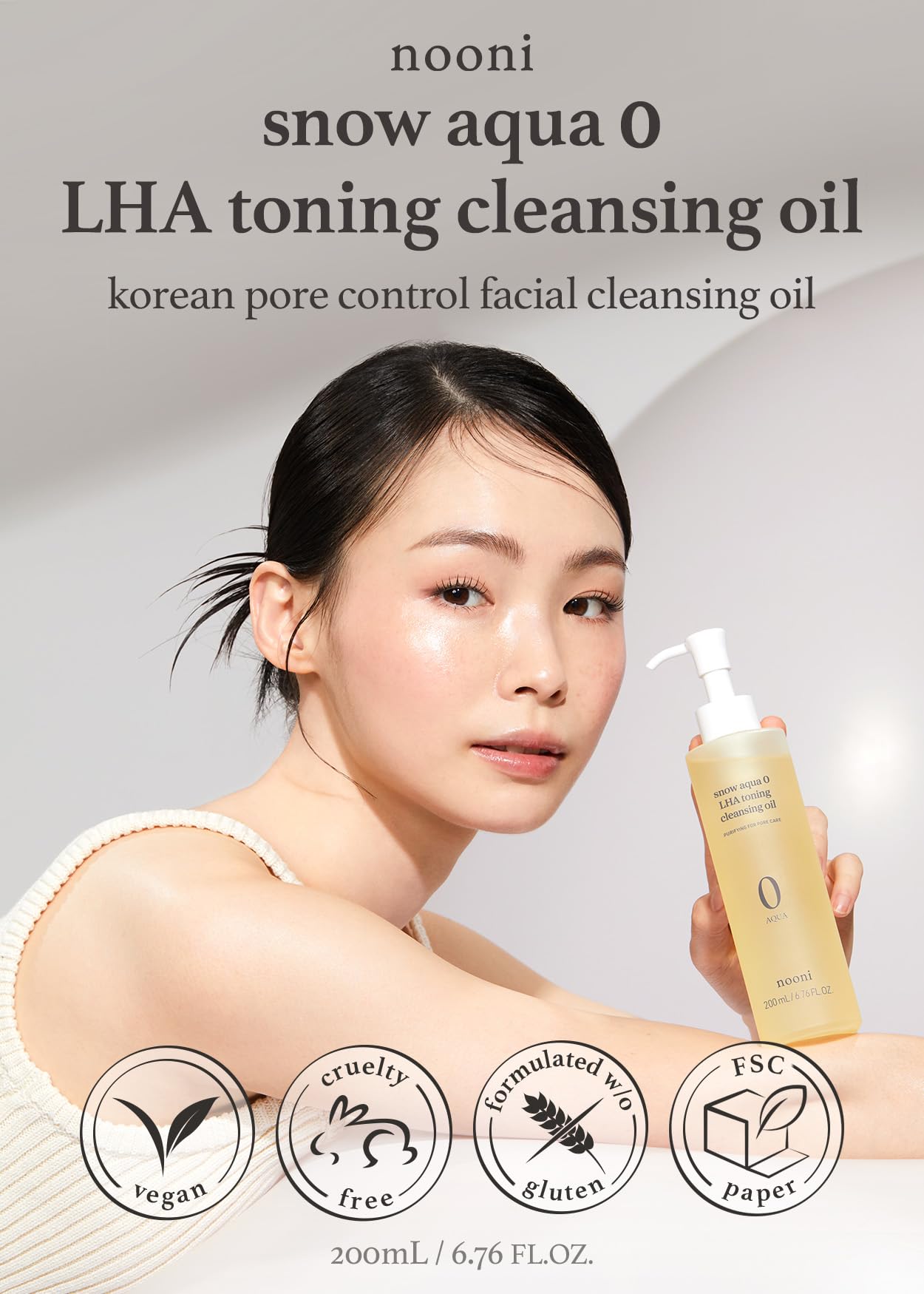 Nooni Korean Cleansing Oil - Snow Aqua 0 Lha Toning Pore Care Korean Facial Oil Cleanser, 6.76 Fl.Oz | Makeup Double Cleansing,